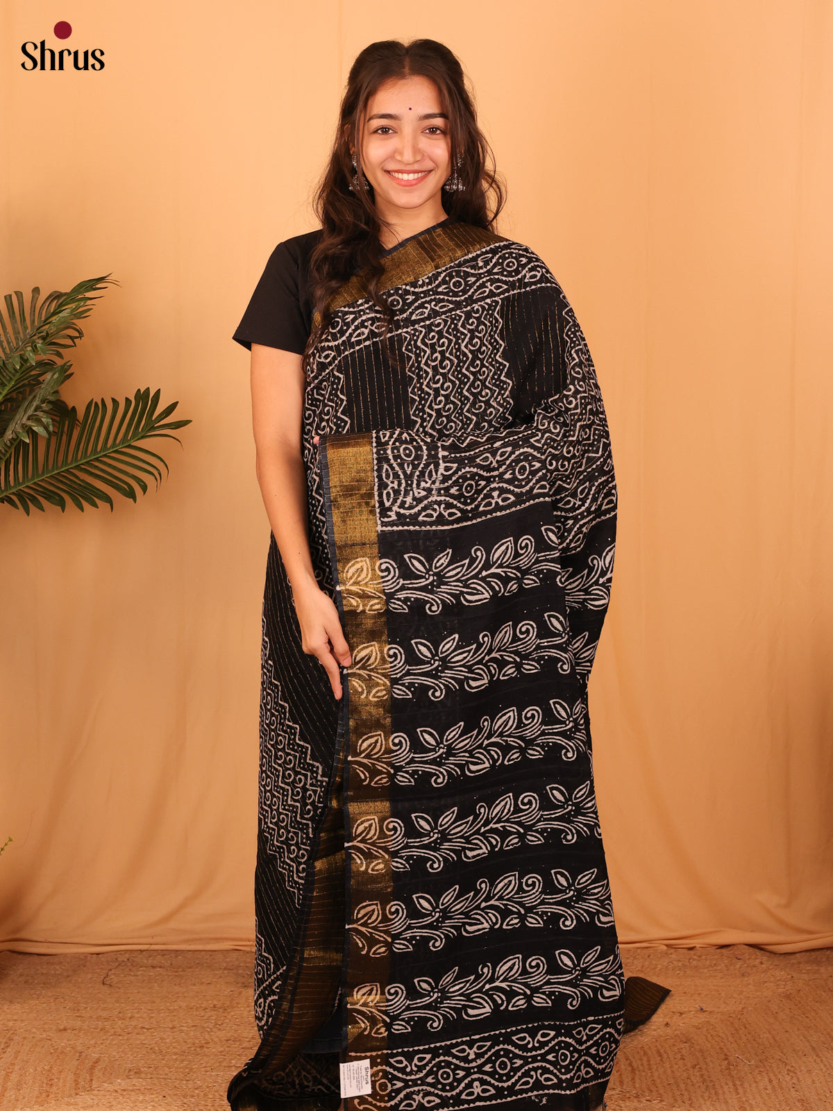 Black - Semi Chanderi Saree - Shop on Shrus.com