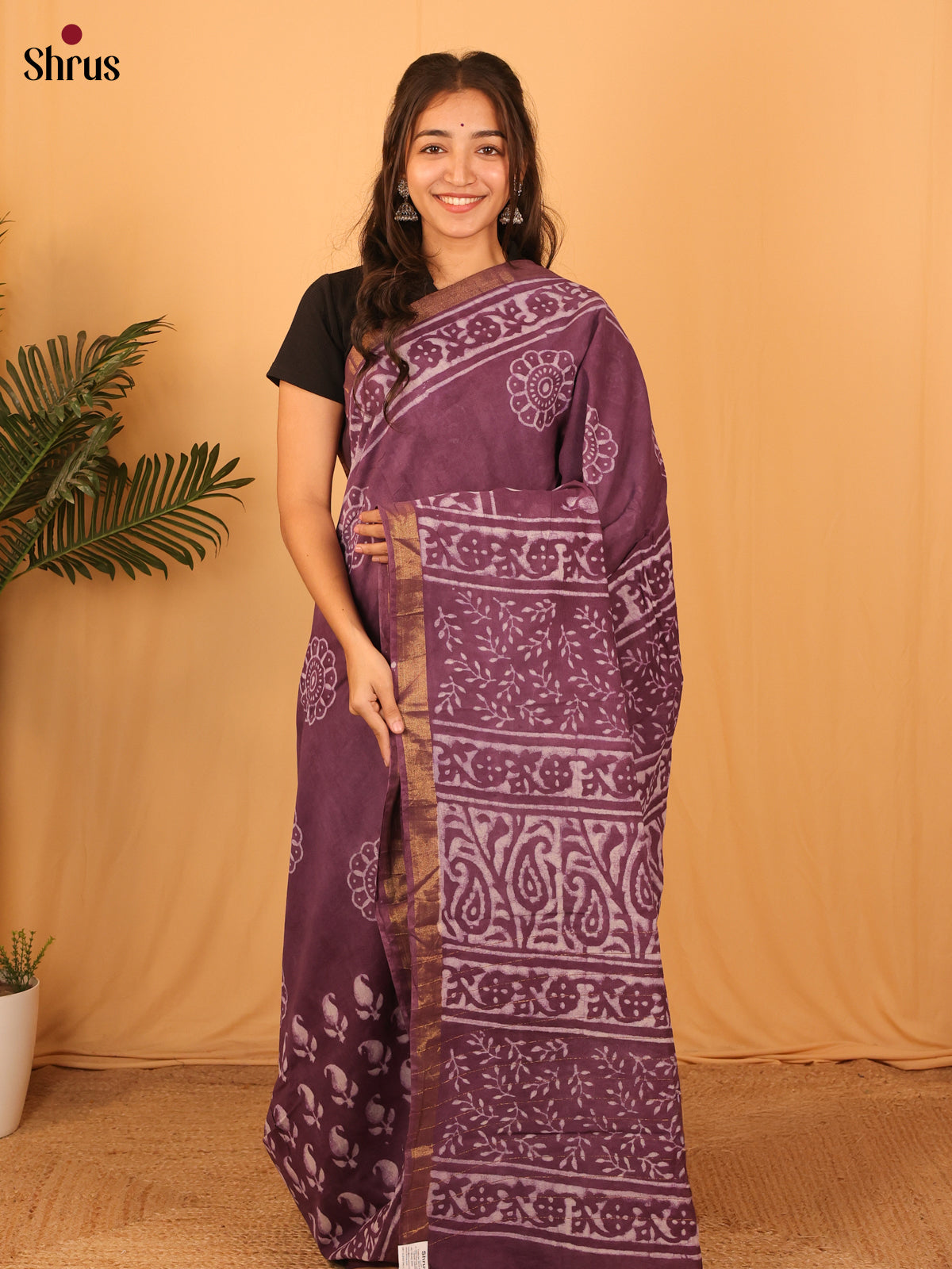 Purple - Semi Chanderi Saree - Shop on Shrus.com