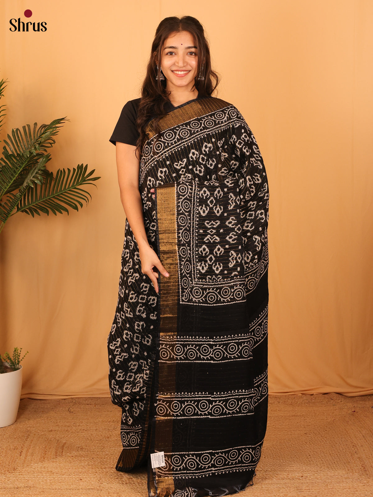 Black - Semi Chanderi Saree - Shop on Shrus.com