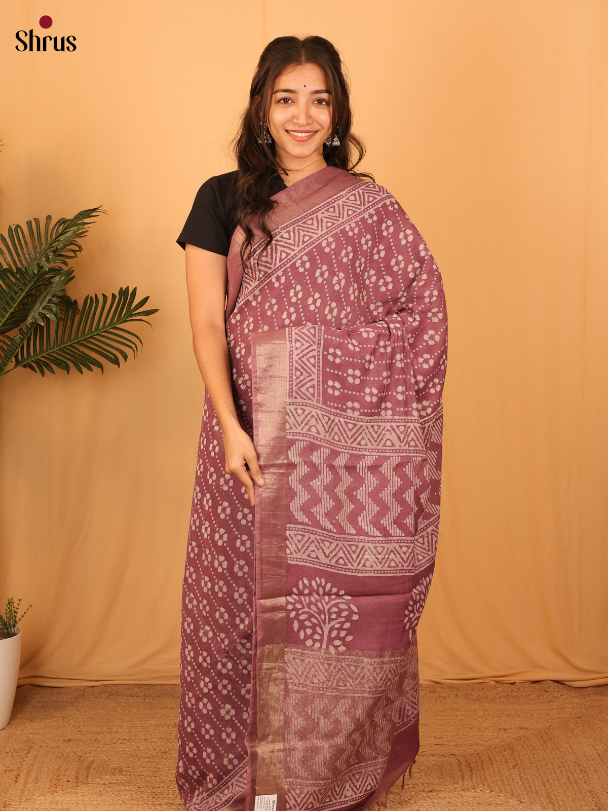 Onion Pink - Semi Chanderi Saree - Shop on Shrus.com