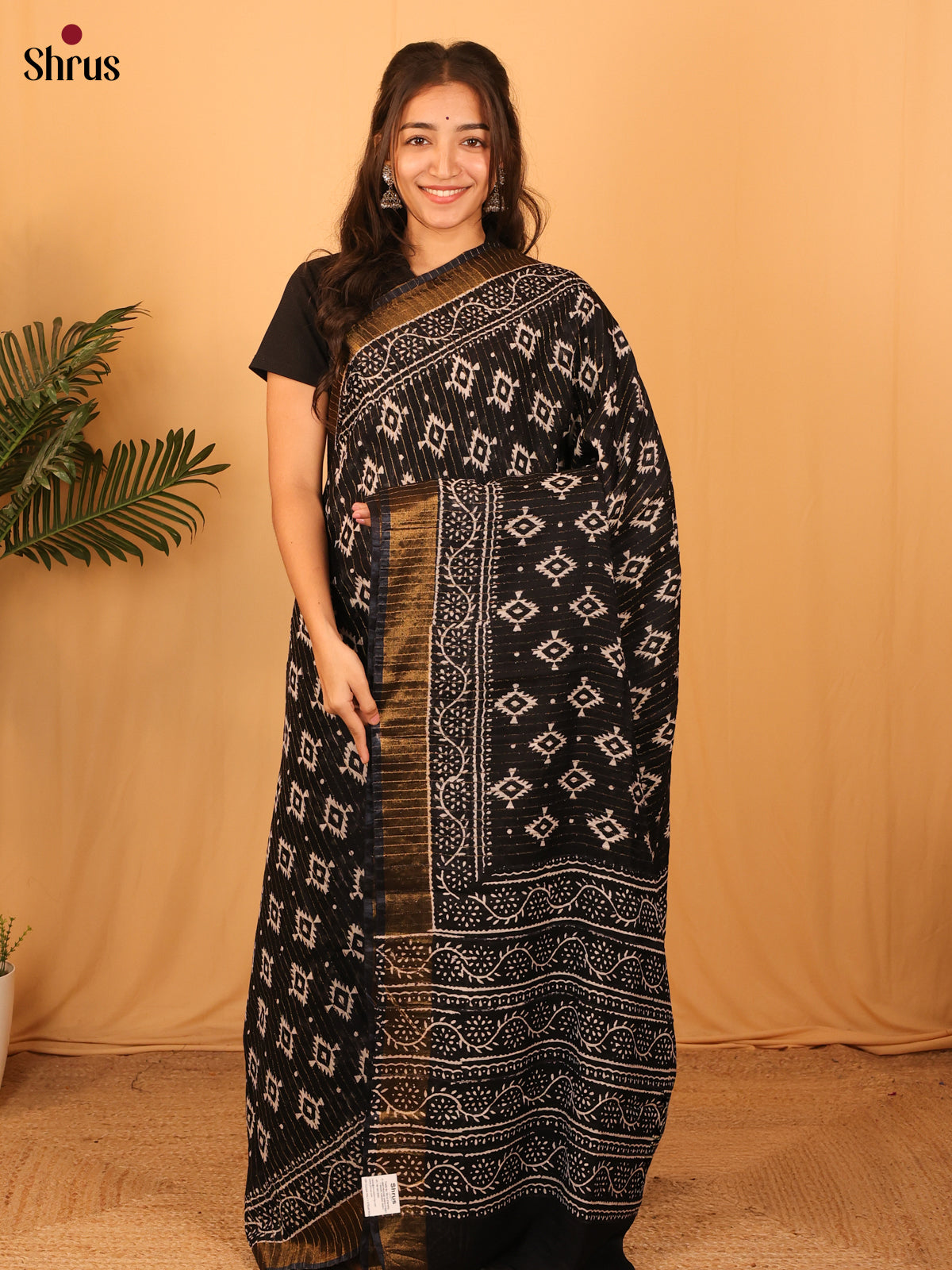 Black - Semi Chanderi Saree - Shop on Shrus.com