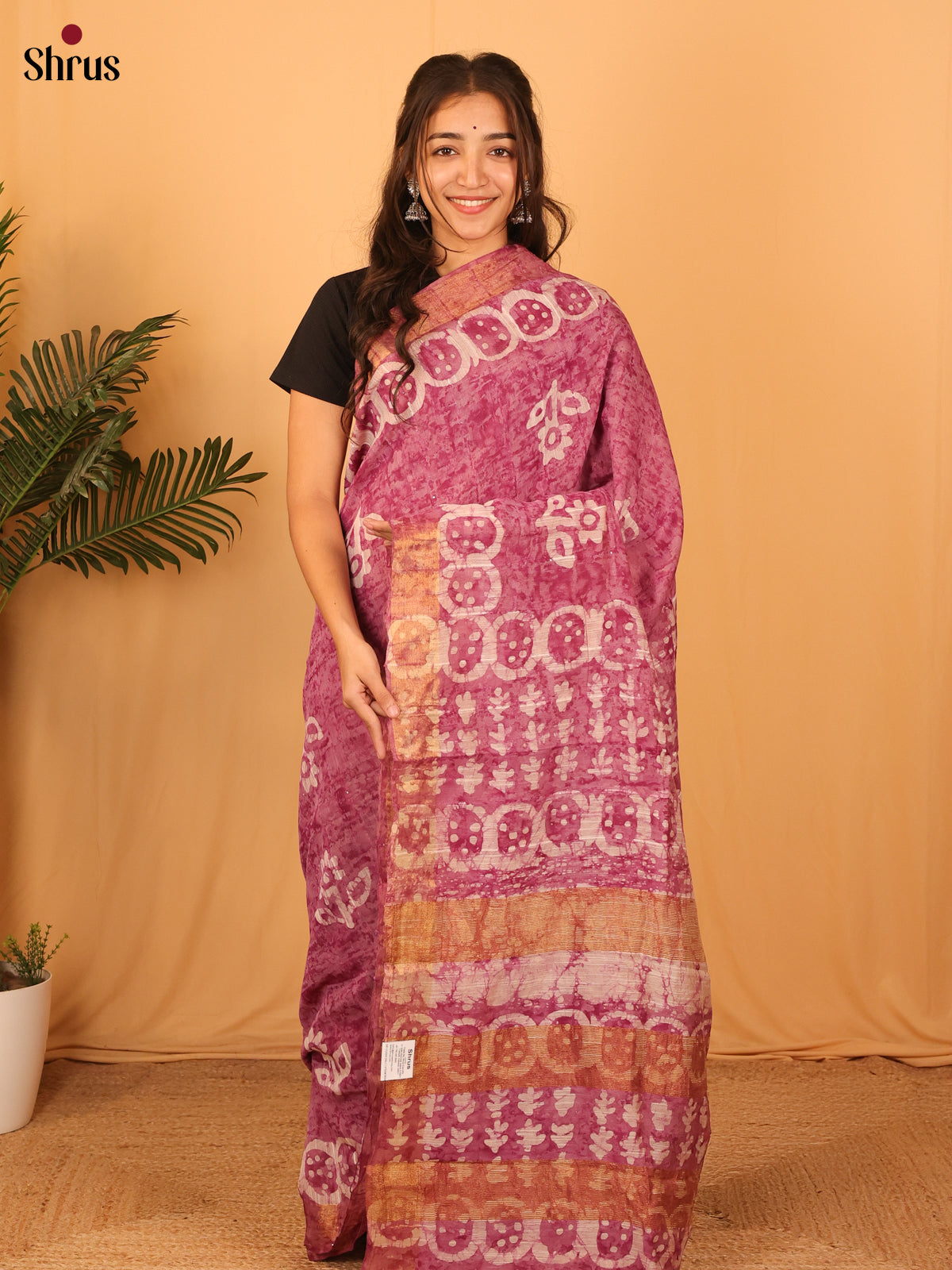 Onion Pink - Semi Chanderi Saree - Shop on Shrus.com
