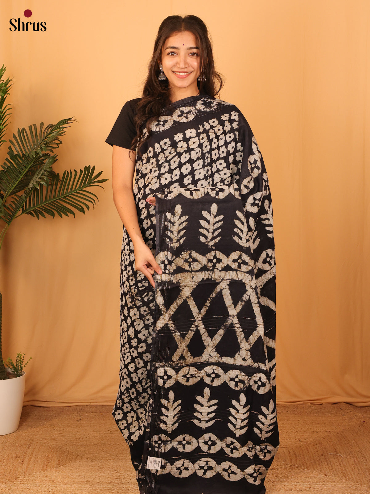 Black - Semi Chanderi Saree - Shop on Shrus.com