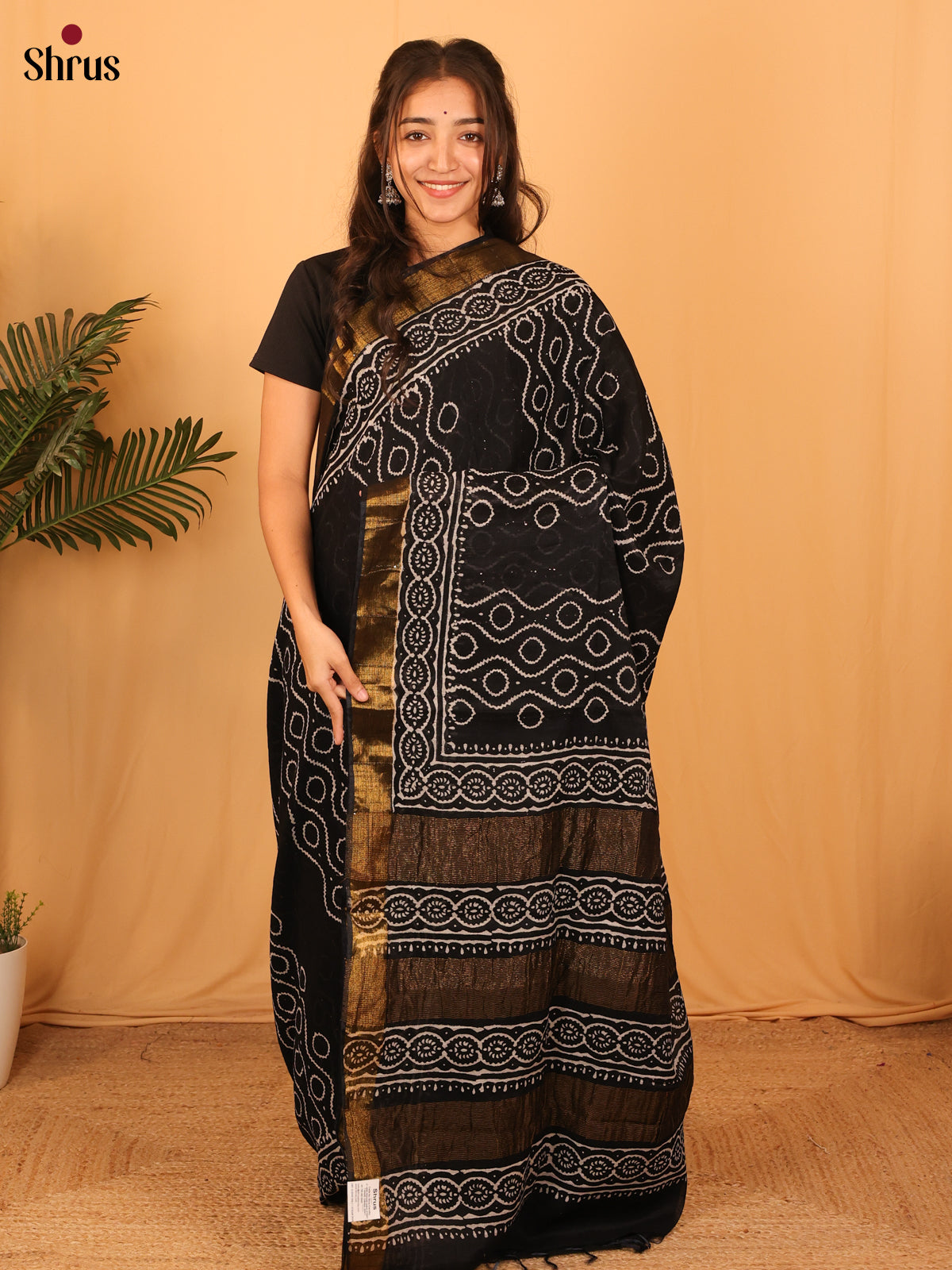 Black - Semi Chanderi Saree - Shop on Shrus.com