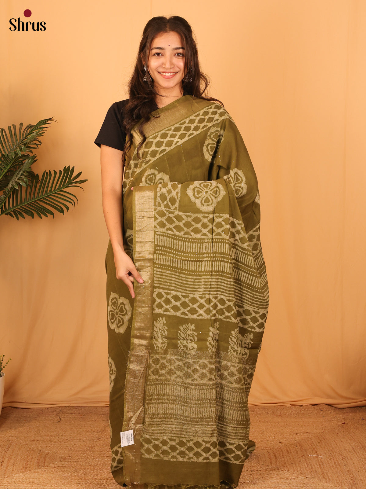 Green - Semi Chanderi Saree - Shop on Shrus.com