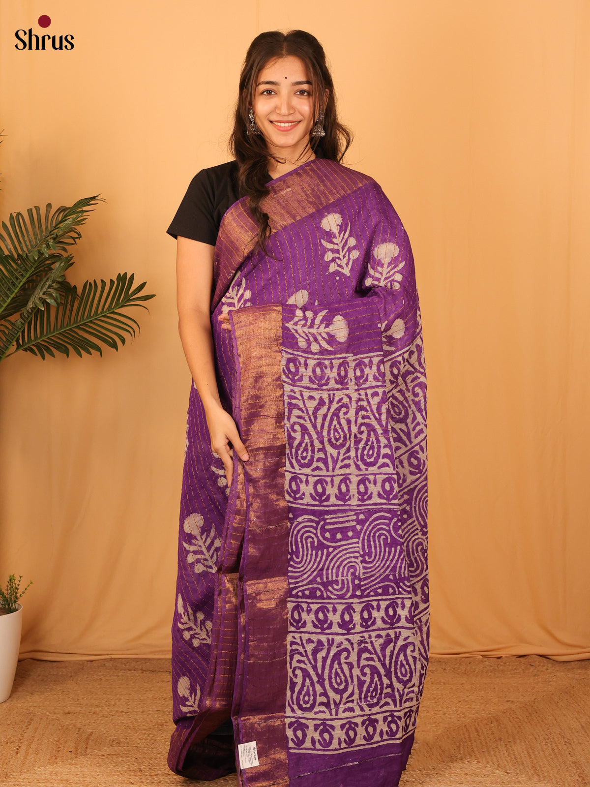 Purple - Semi Chanderi Saree - Shop on Shrus.com