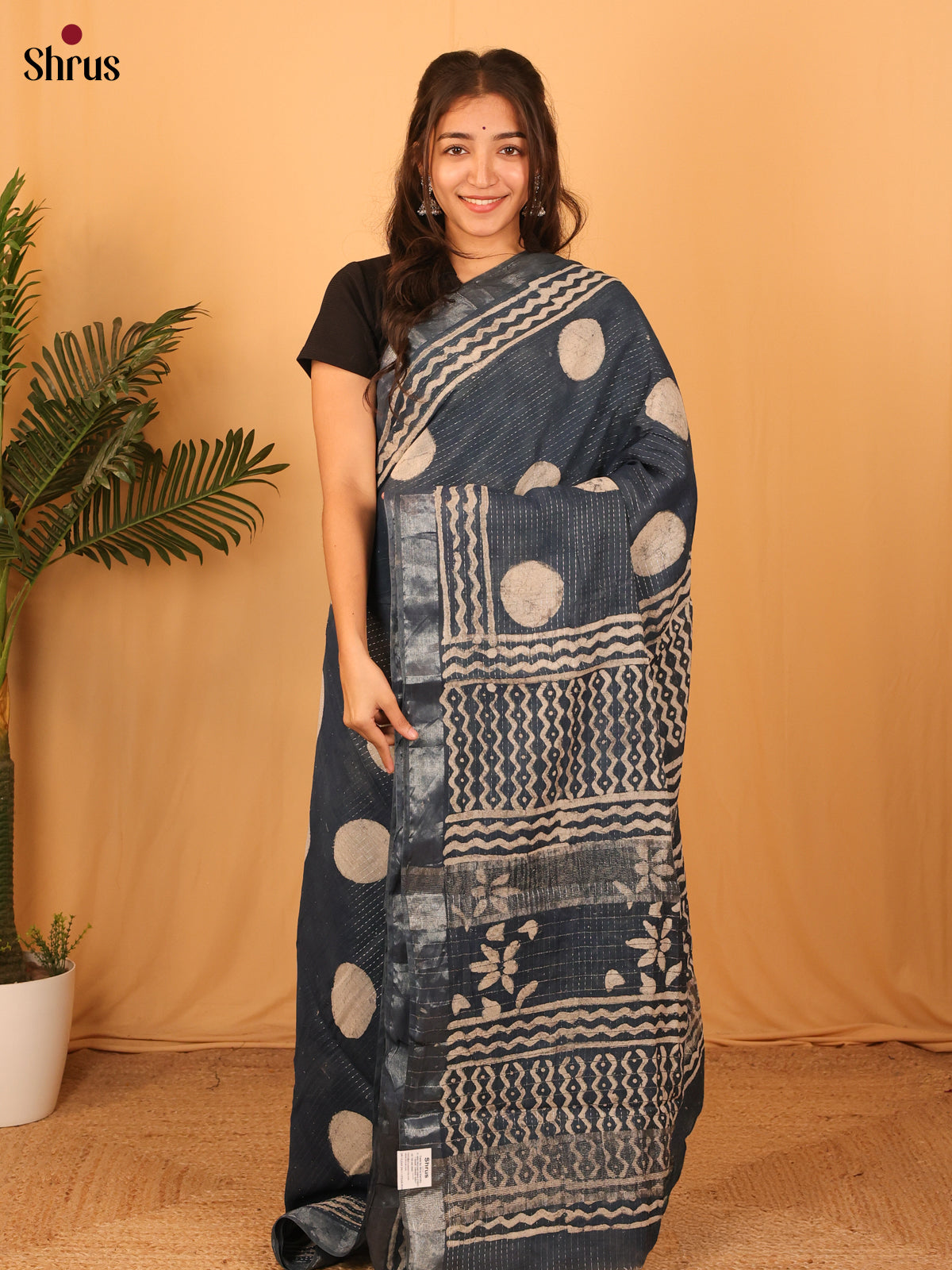 Blue - Semi Chanderi Saree - Shop on Shrus.com