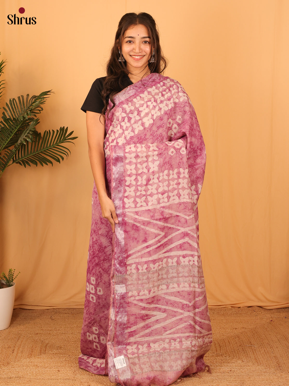 Purple - Semi Chanderi Saree - Shop on Shrus.com