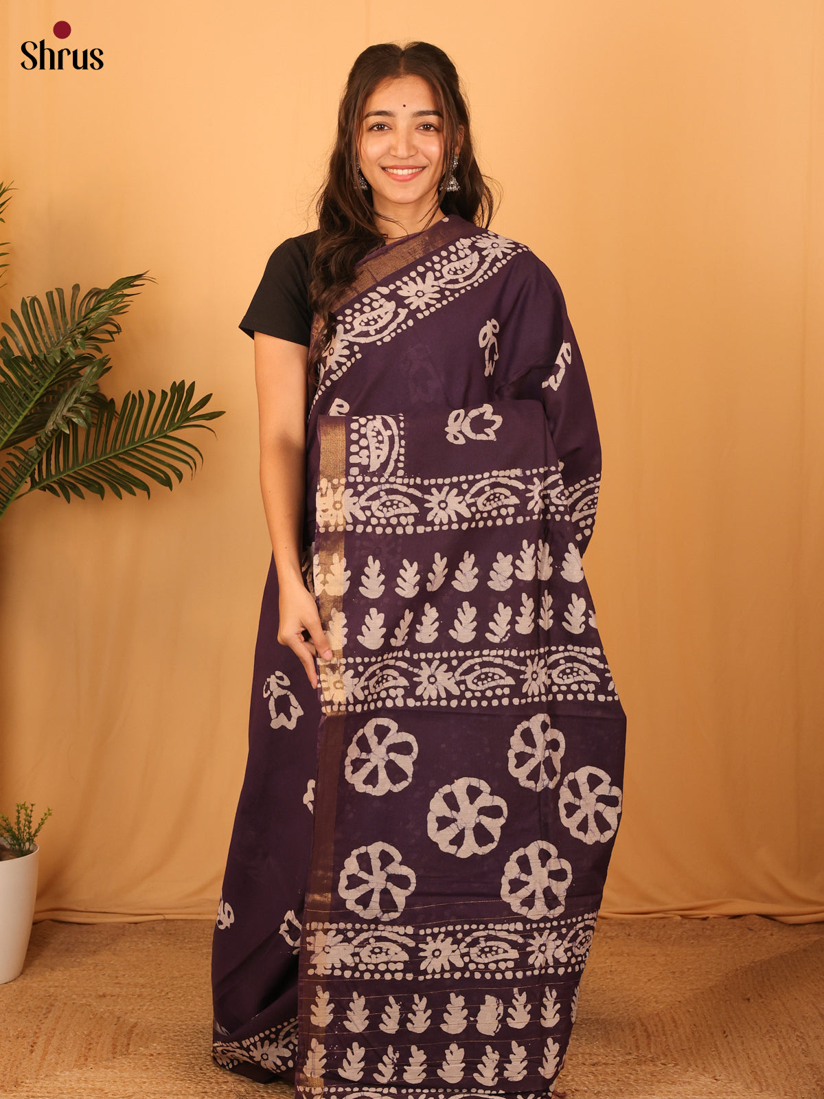 Purple - Semi Chanderi Saree - Shop on Shrus.com