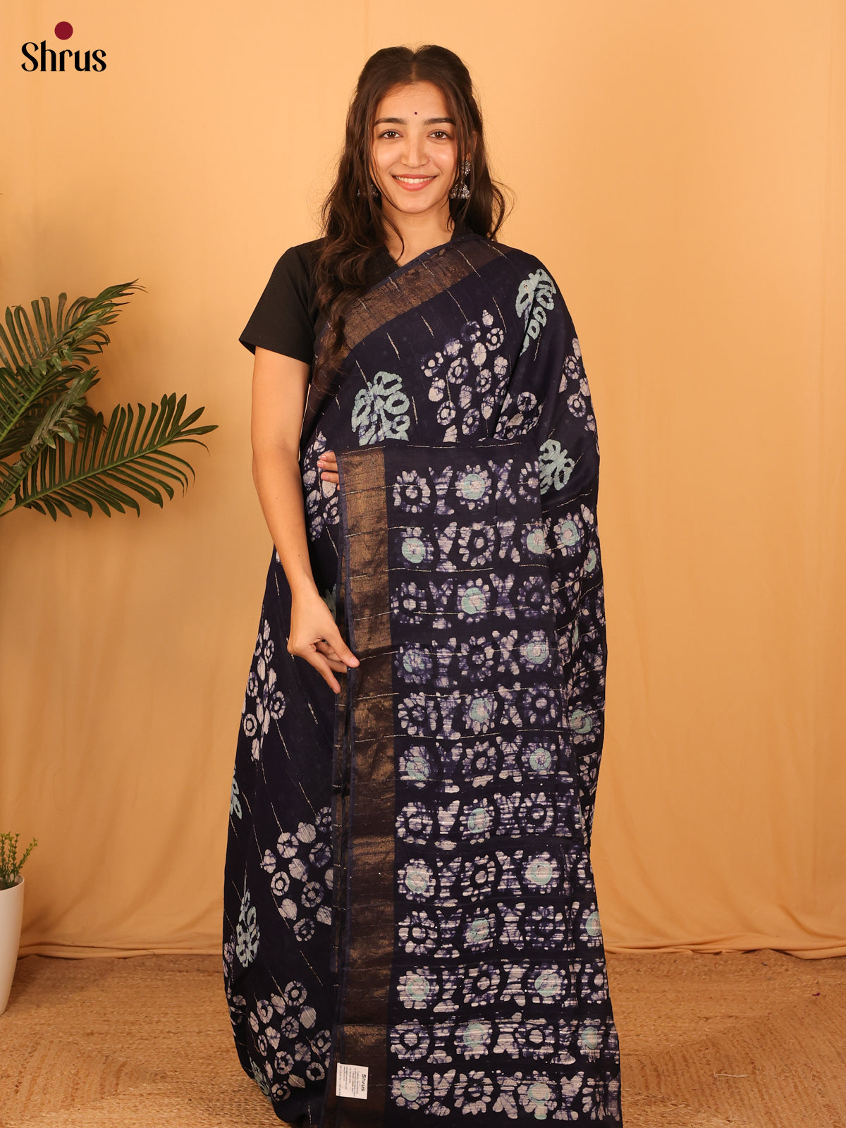 Dark Blue - Semi Chanderi Saree - Shop on Shrus.com