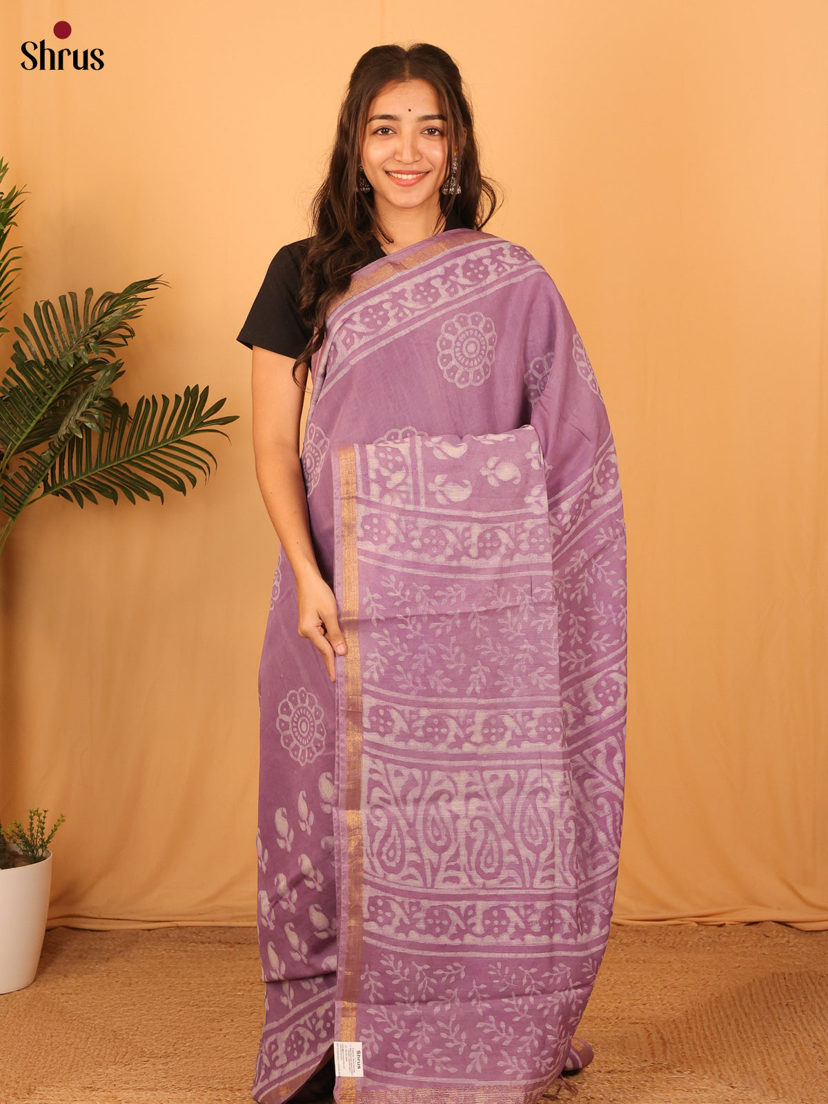 Lavender - Semi Chanderi Saree - Shop on Shrus.com