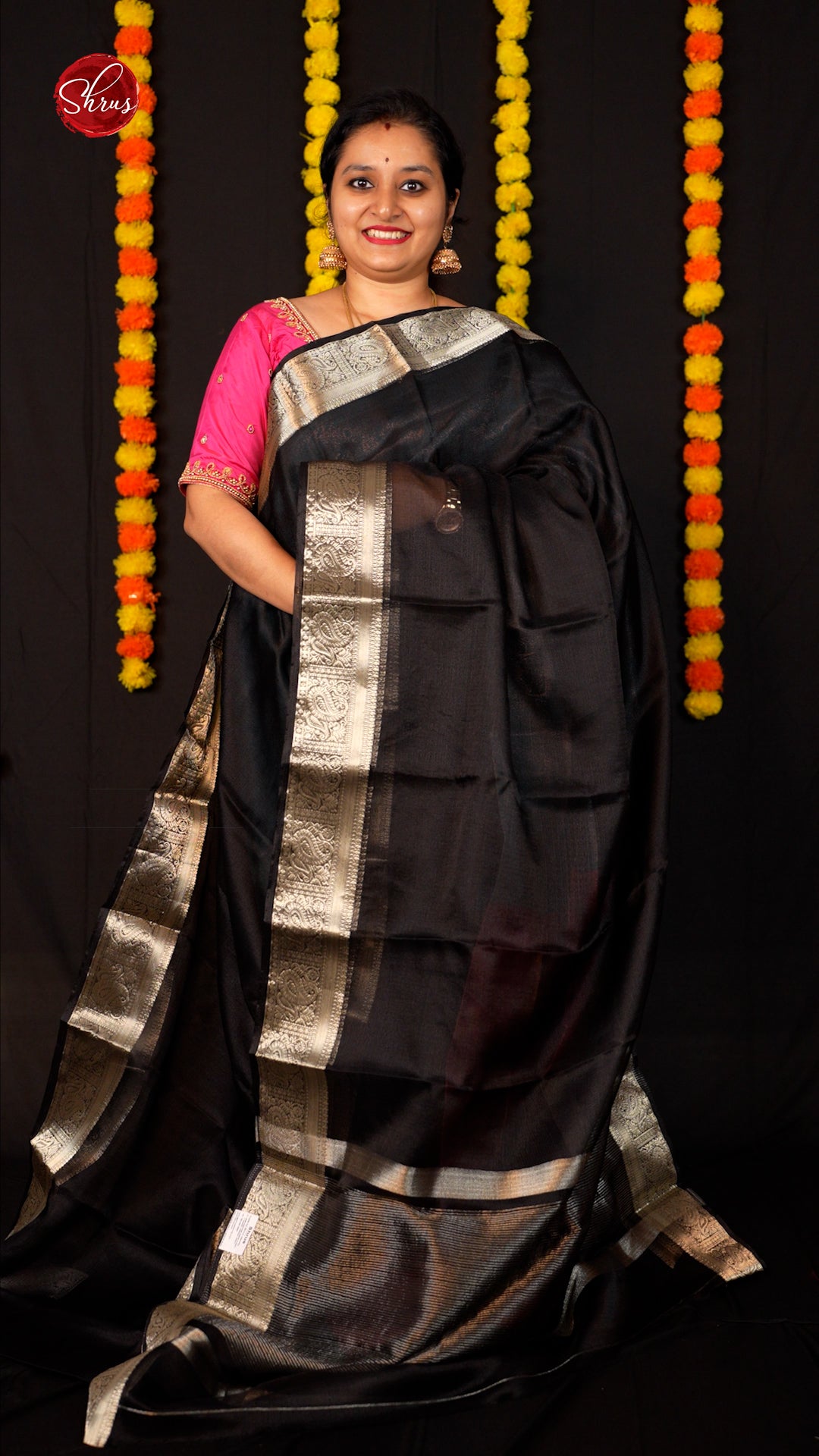 Black(Single Tone)- Semi Organza Saree - Shop on ShrusEternity.com