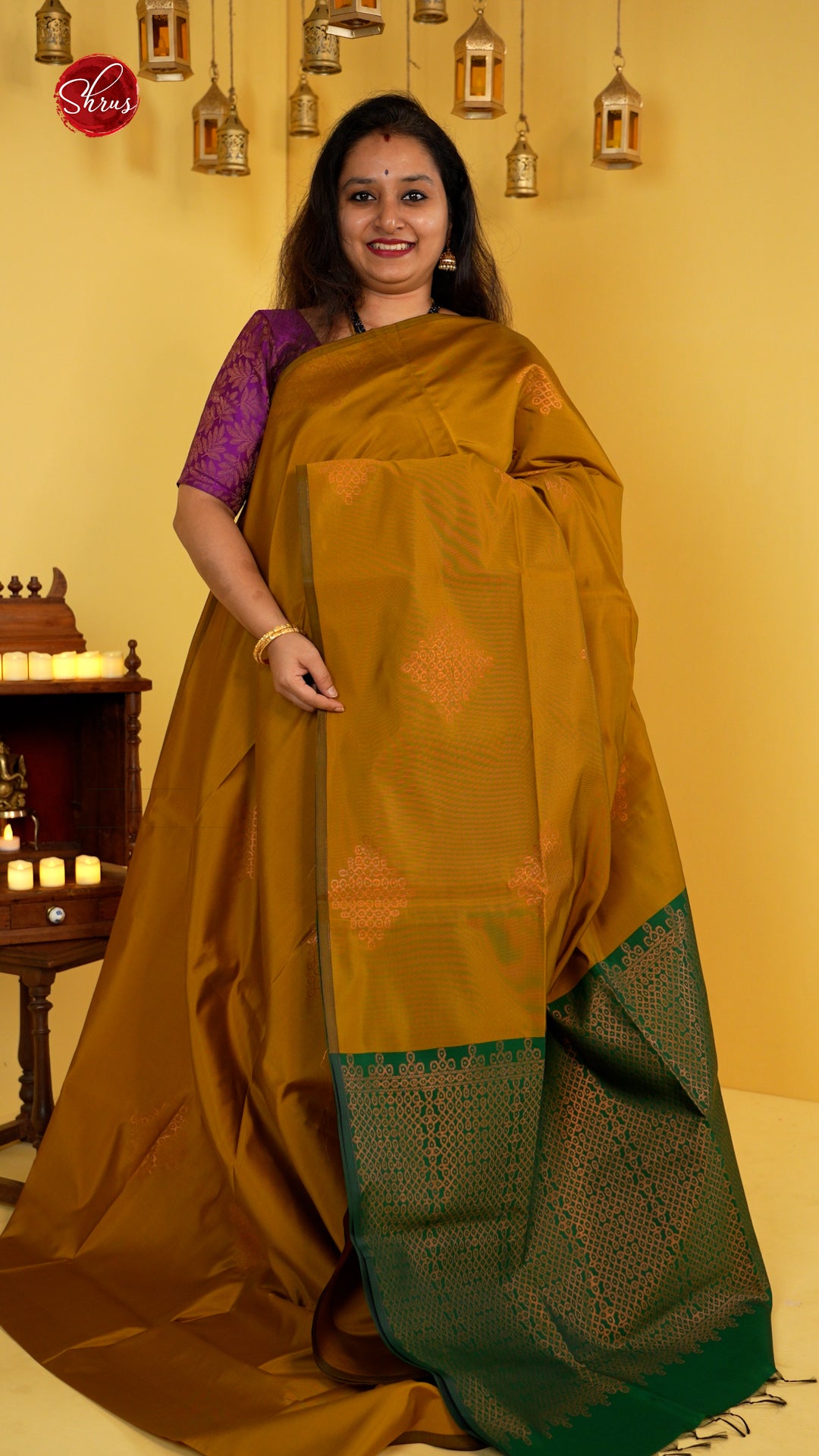 Mustardy Green & Green - Semi Soft Silk Saree - Shop on ShrusEternity.com