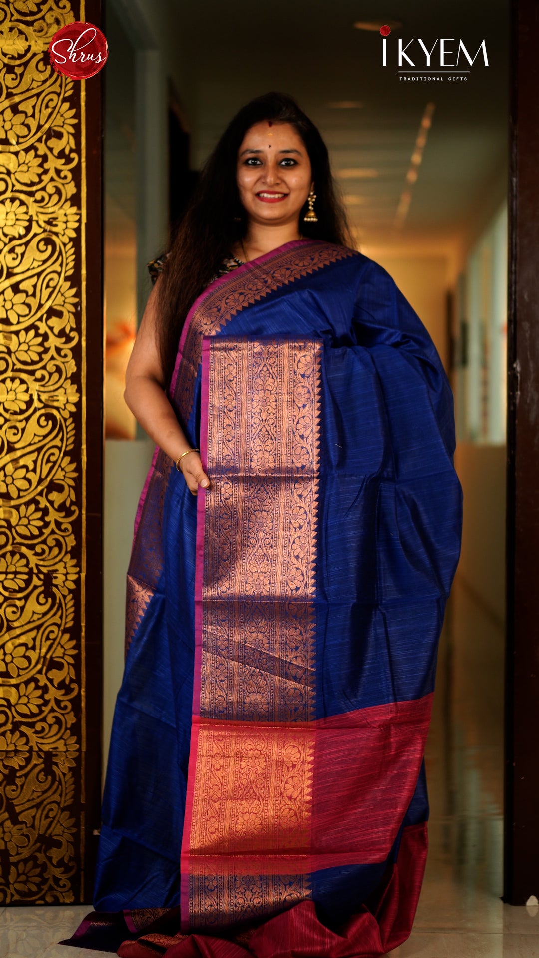 Blue & Maroon - Semi Silk Cotton - Shop on ShrusEternity.com