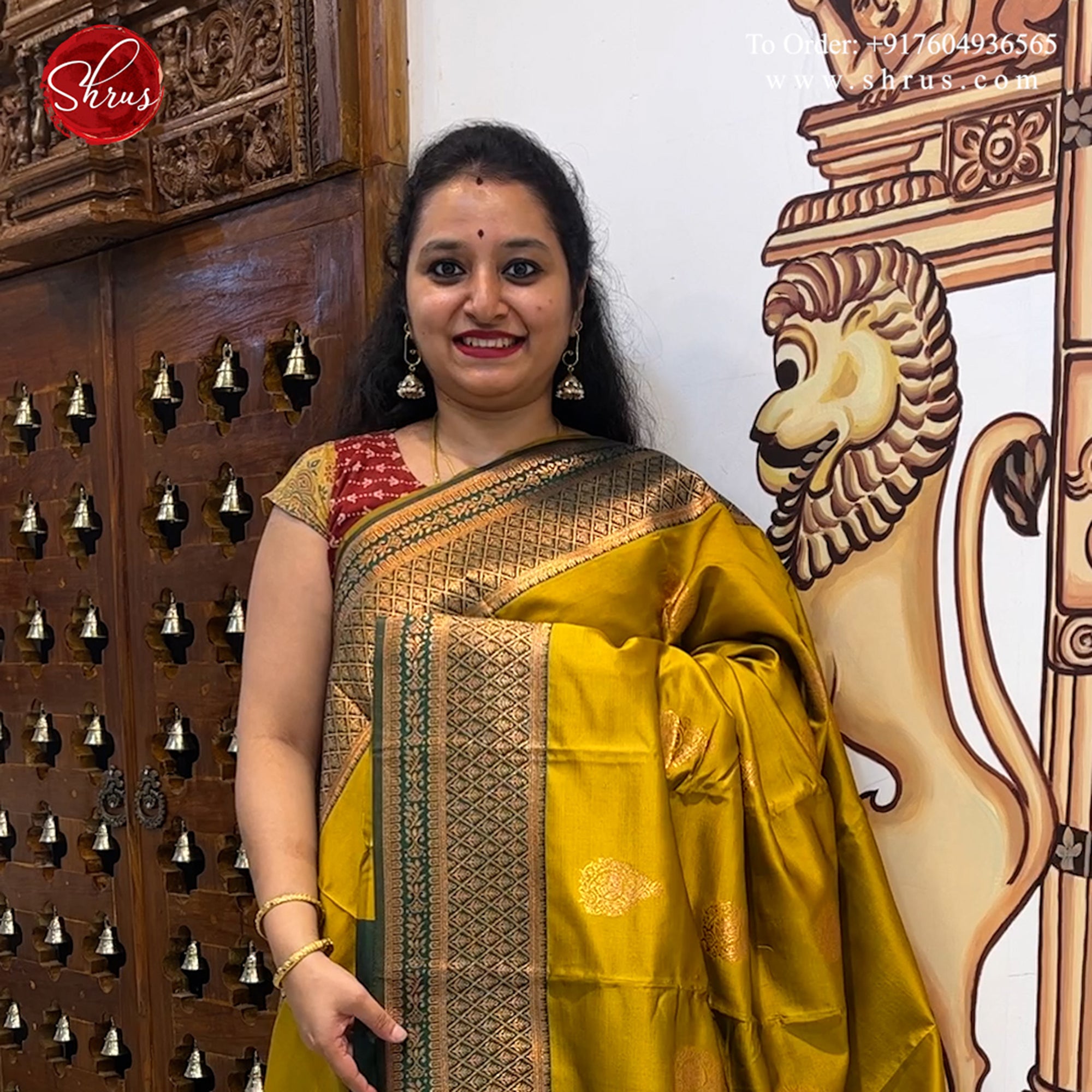 Mustard & Green - Semi Soft Silk with zari woven floral motifs on the body & contrast Zari Border - Shop on ShrusEternity.com