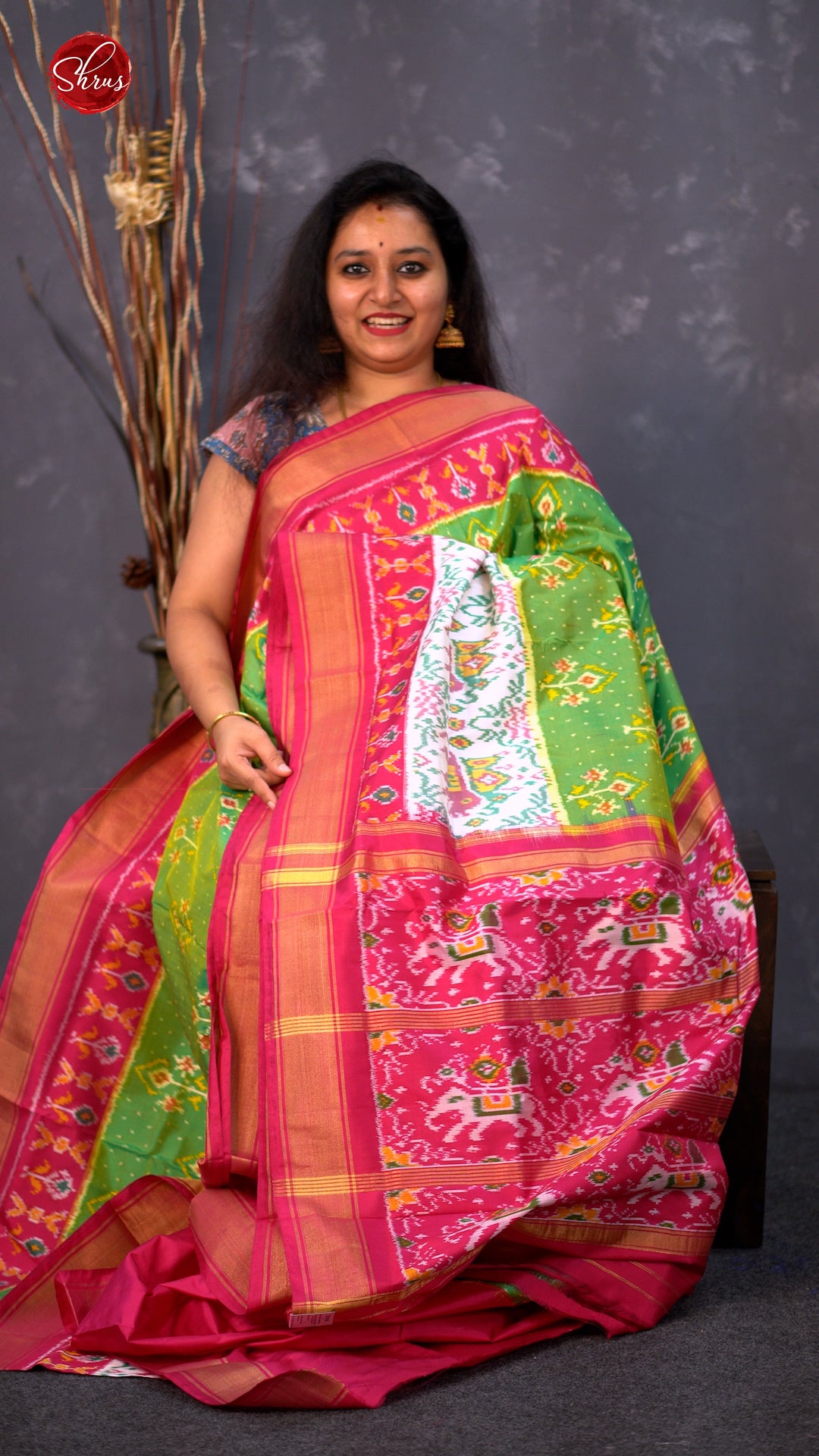 Green & Pink - Ikkat Silk Saree - Shop on ShrusEternity.com