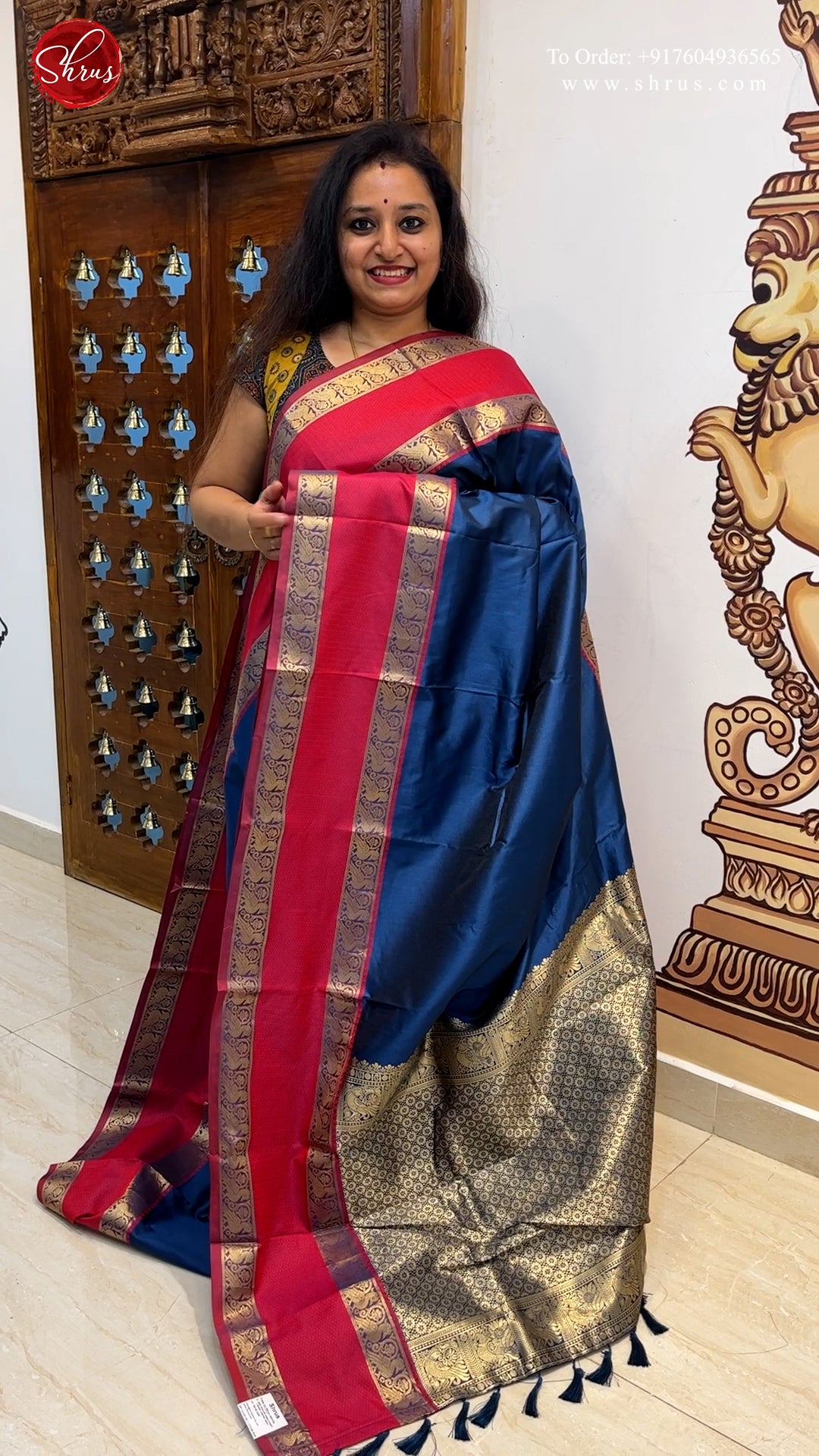 Blue & Red - Semi Kanchipuram Silk Saree - Shop on ShrusEternity.com