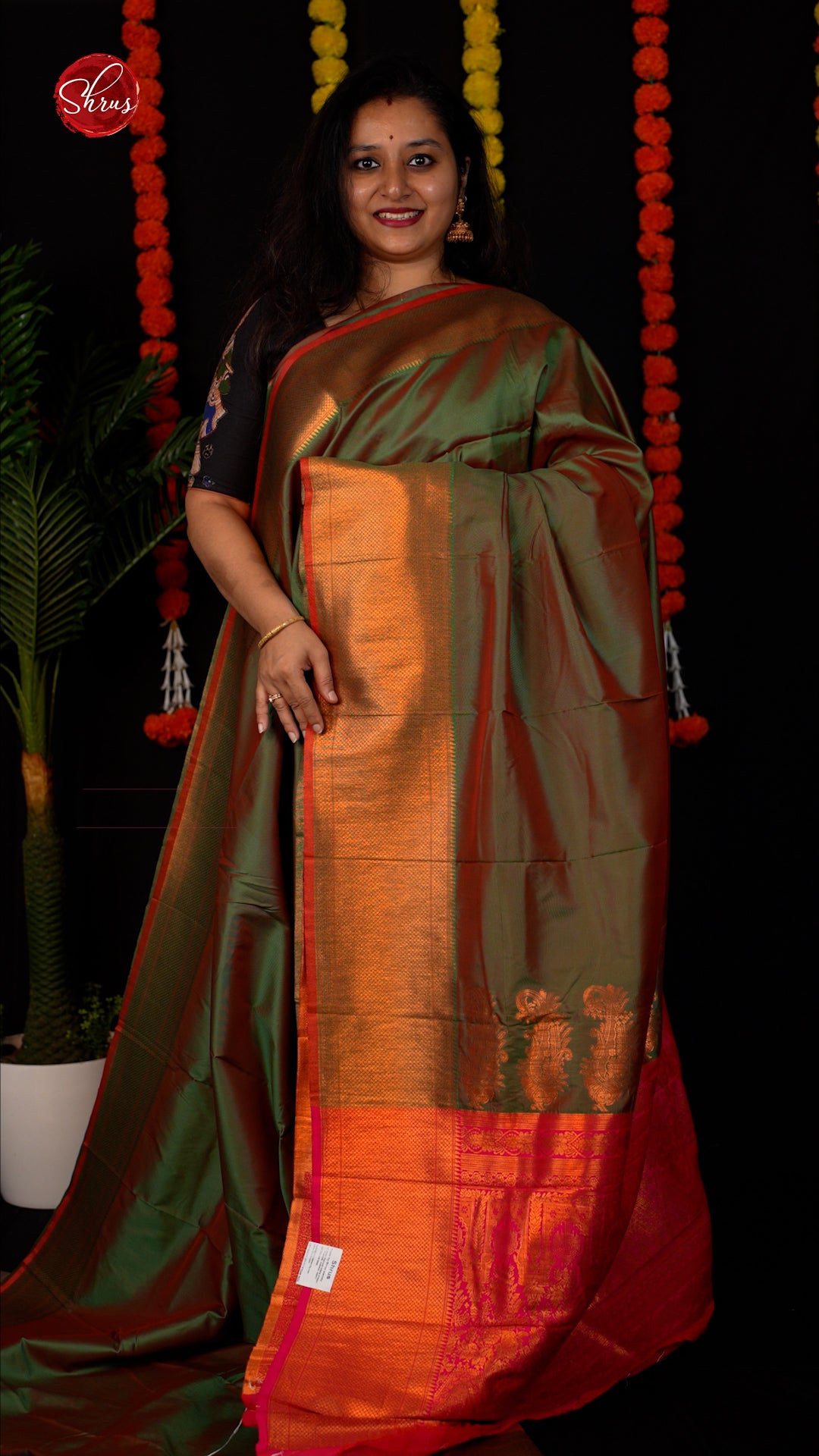 Double Shaded Green & Pink- Semi Kanchipuram Saree - Shop on ShrusEternity.com