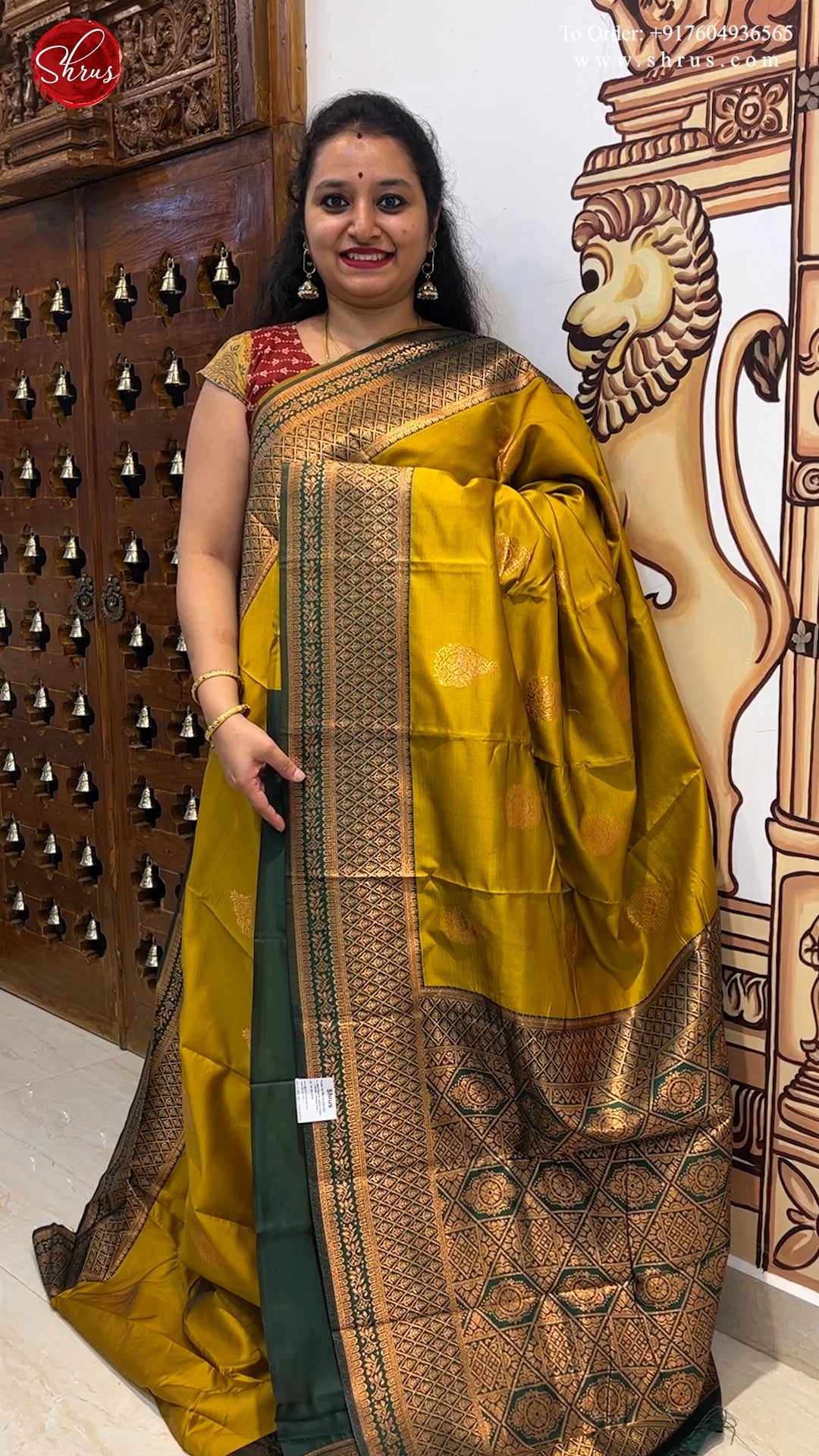 Mustard & Green - Semi Soft Silk with zari woven floral motifs on the body & contrast Zari Border - Shop on ShrusEternity.com
