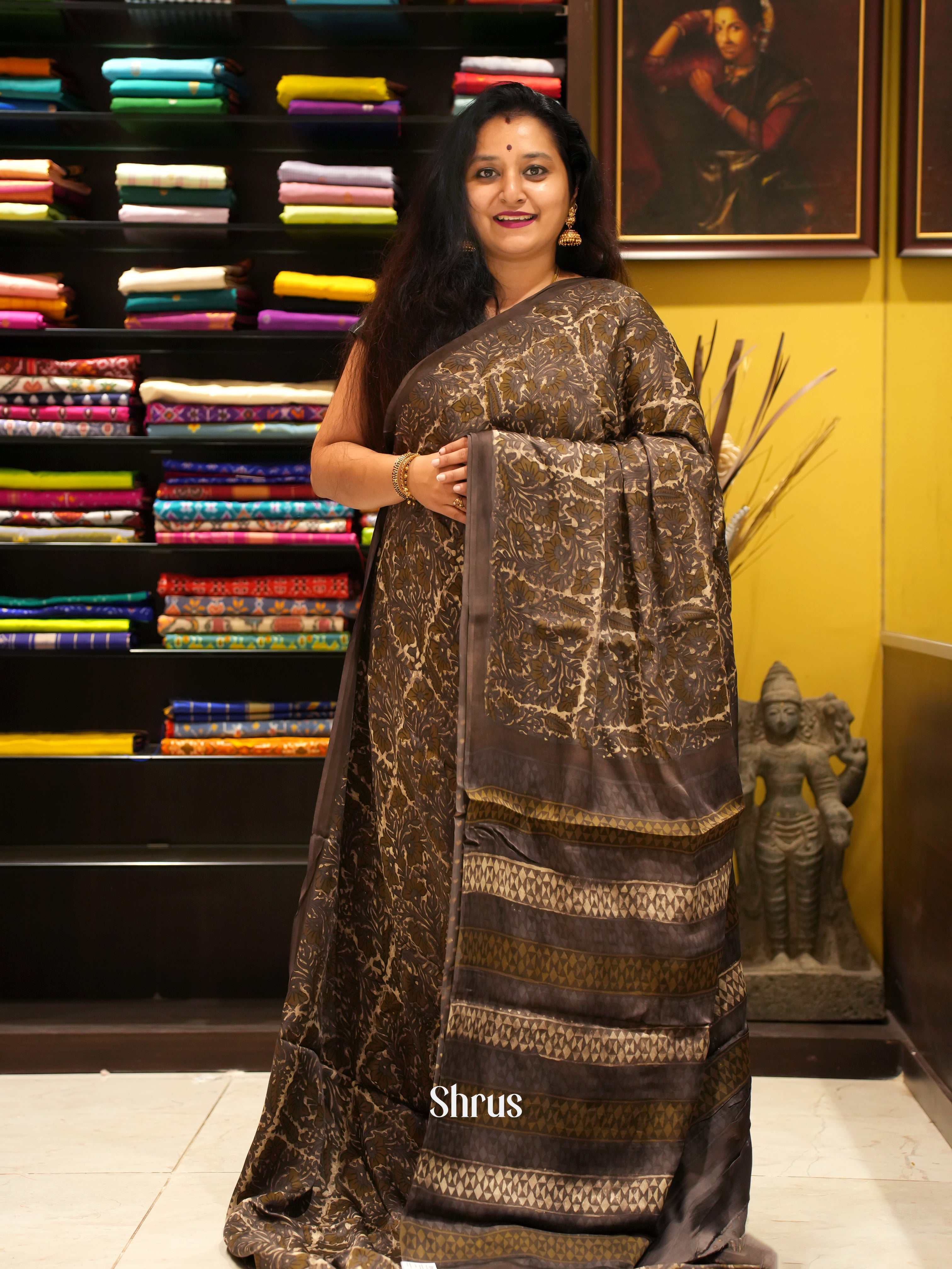 Brown - Modal Silk Saree - Shop on ShrusEternity.com