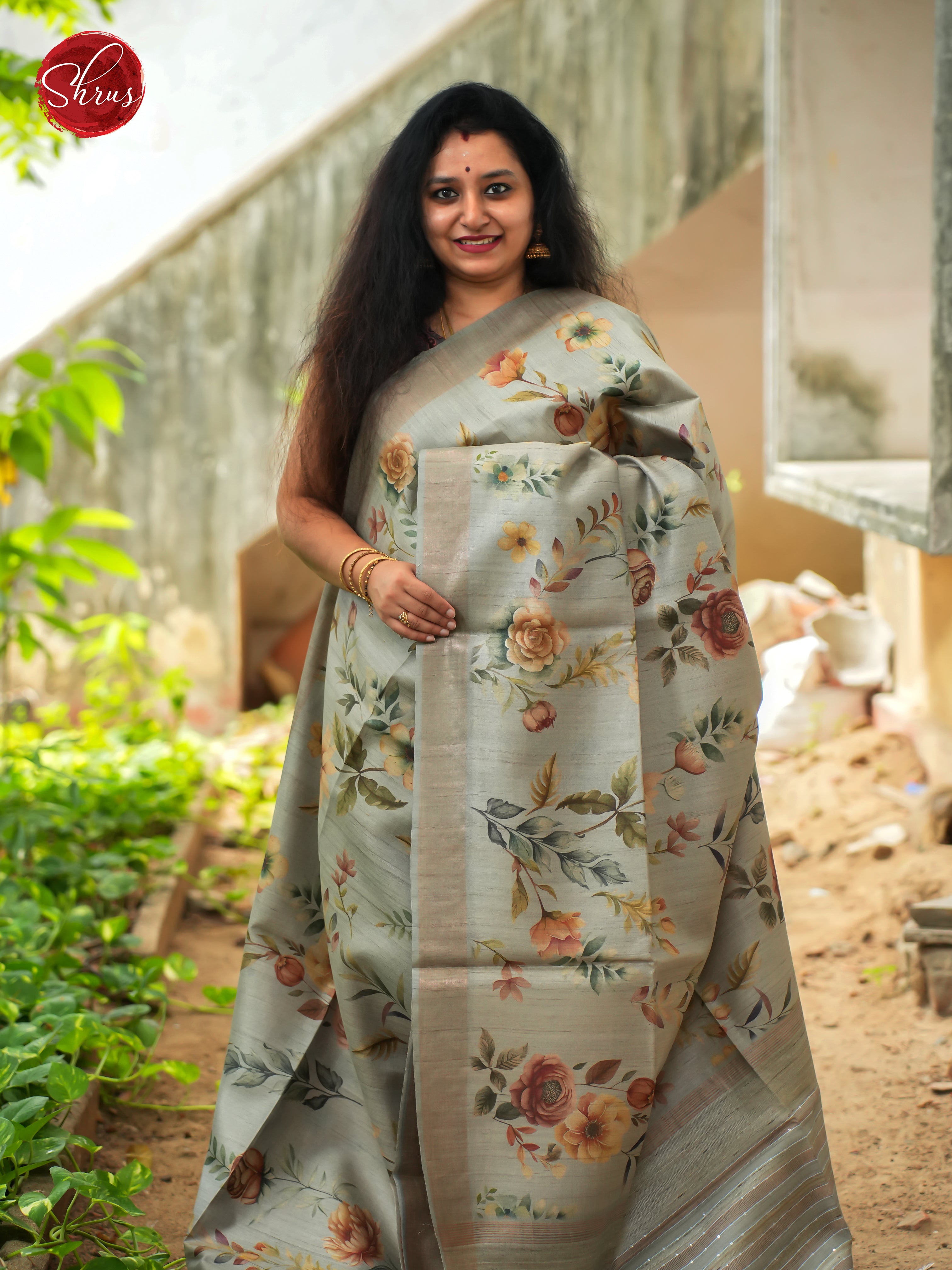 Grey(Single Tone) - Tussar Saree - Shop on ShrusEternity.com
