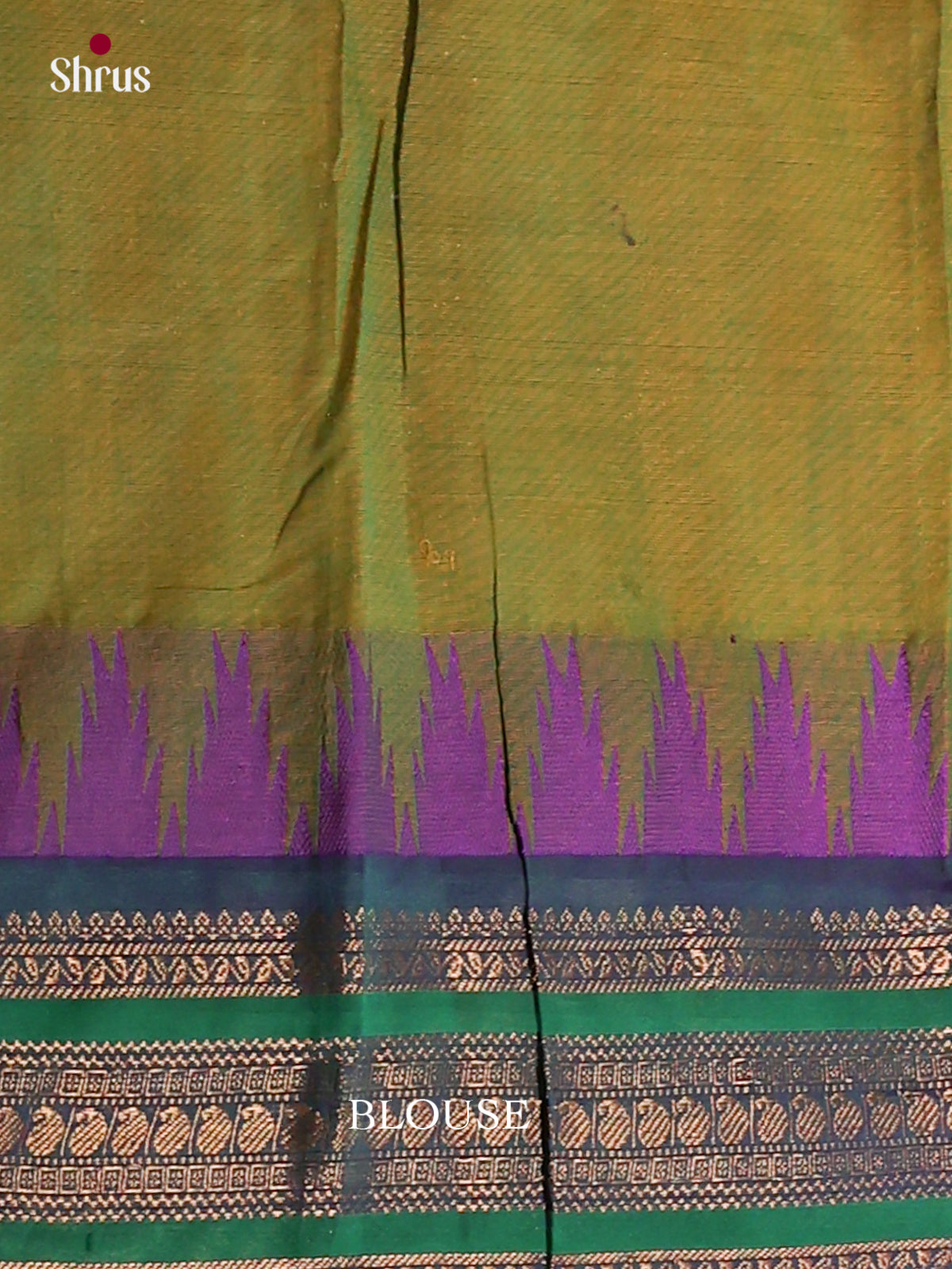Charming Parrot Green Chettinad Cotton Sarees With Thread Buttas & Violet Temple Zari Border