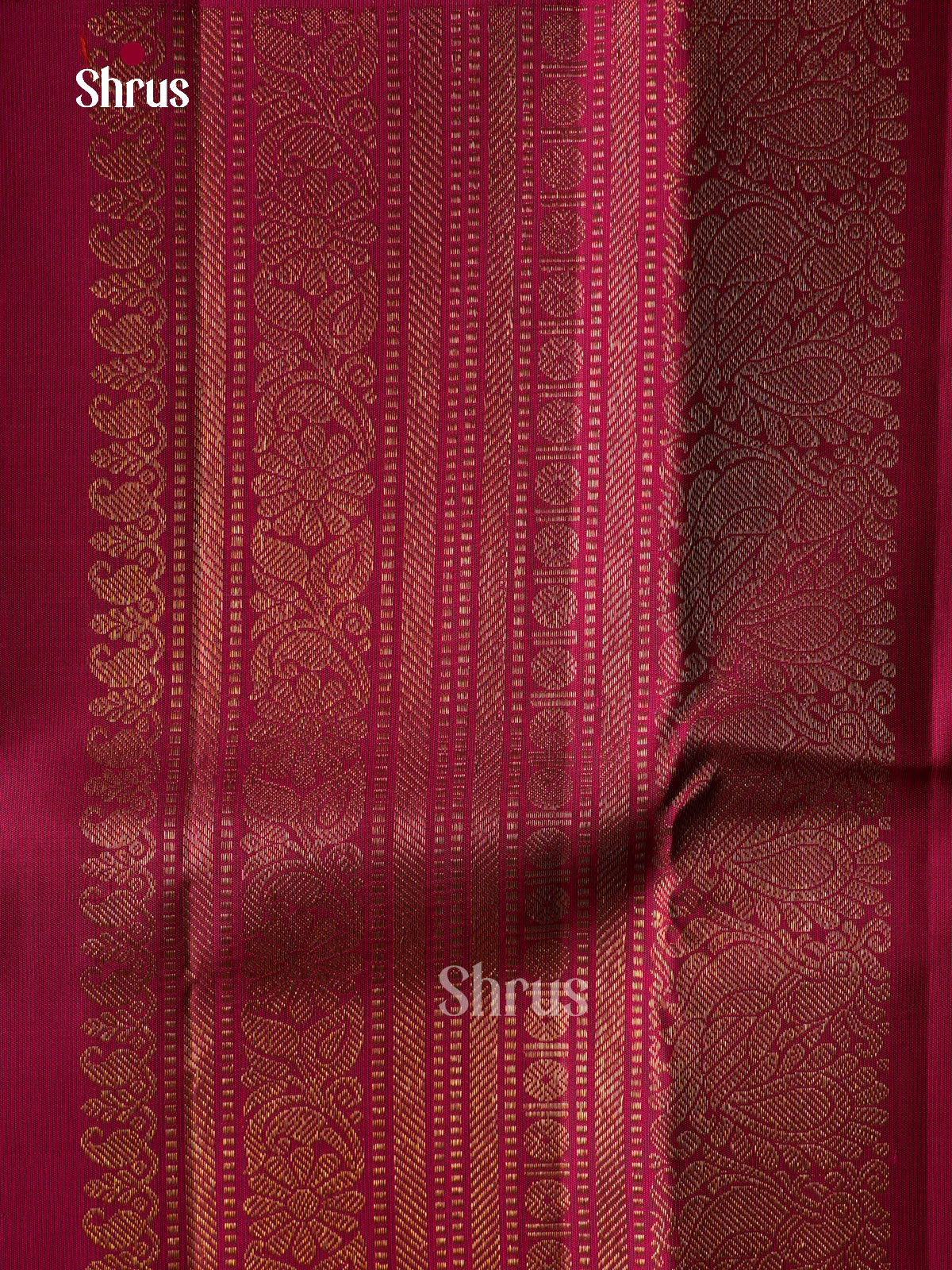 Chic Cream Kanchipuram Saree With Golden Buttas | Magenta Pink Border With Zari Bands & Thread Stripes