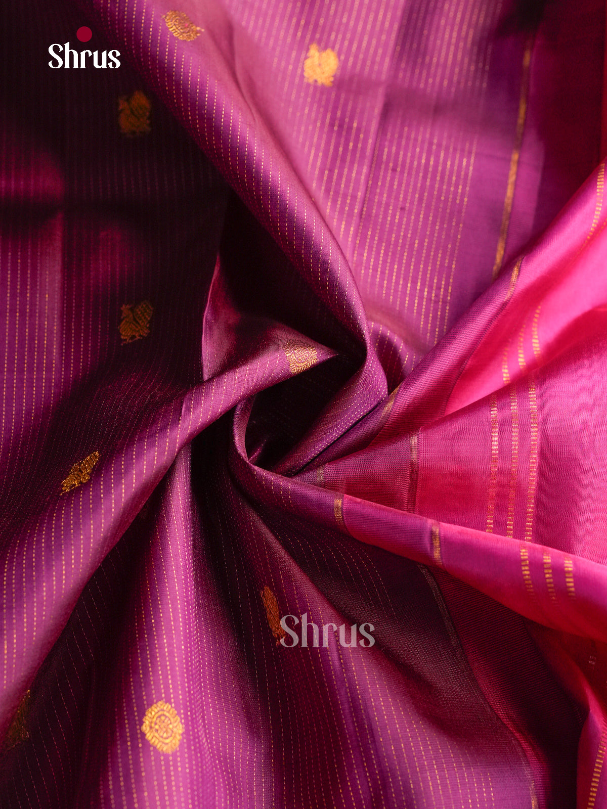 Chic Purple 9Yards Silk Sarees With Fine Stripes & Buttas | Pink Zari Border & Pallu