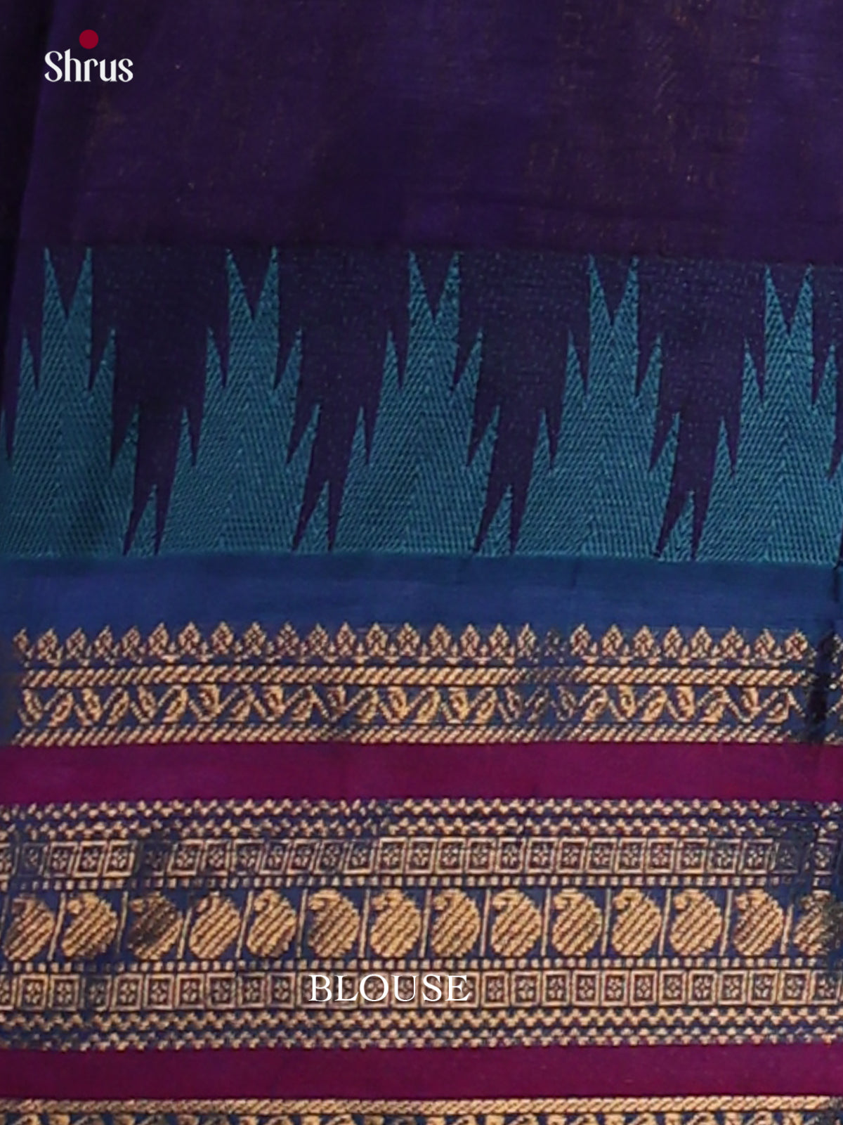 Classic Navy Blue Chettinad Cotton Sarees With Thread Buttas & Blue Temple Zari Border