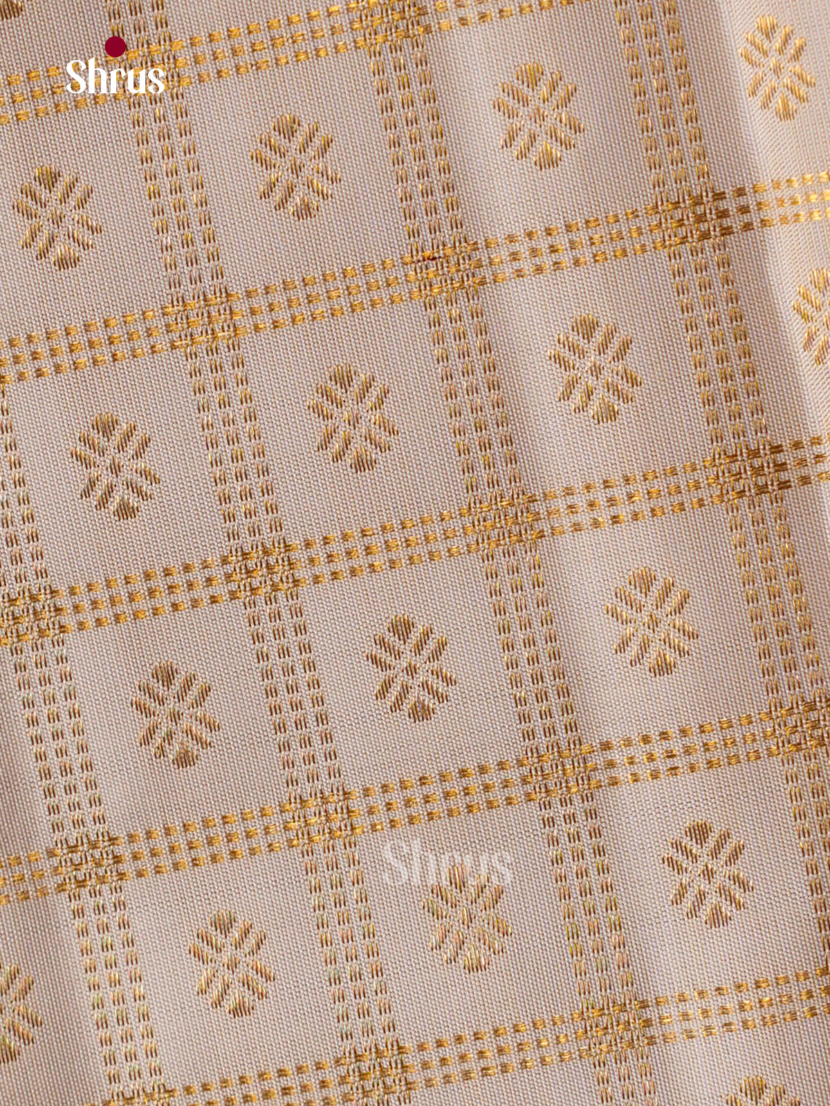 Classic Off White Kanchipuram Sarees With Zari Checks, Floral Buttas & Deep Pink Temple Zari Border