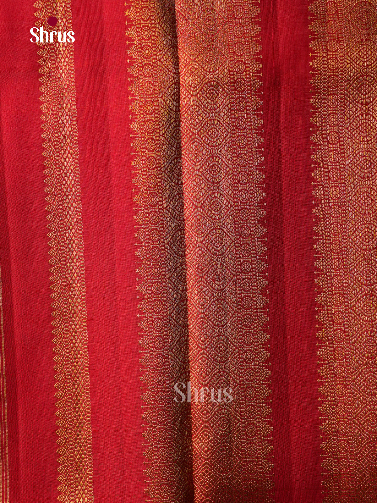 Classic Orange Kanchipuram Saree With Zari Buttas | Crimson Red Border With Zari Bands & Pallu