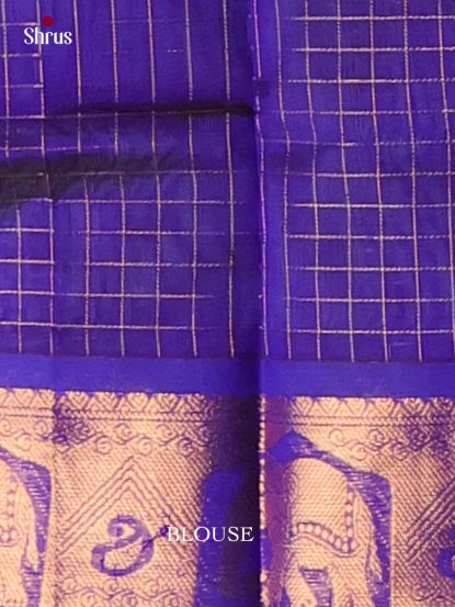 Classic Peacock Green Cotton Silk Saree With Fine Checks, Dots, Violet Zari Woven Border & Traditional Pallu 2
