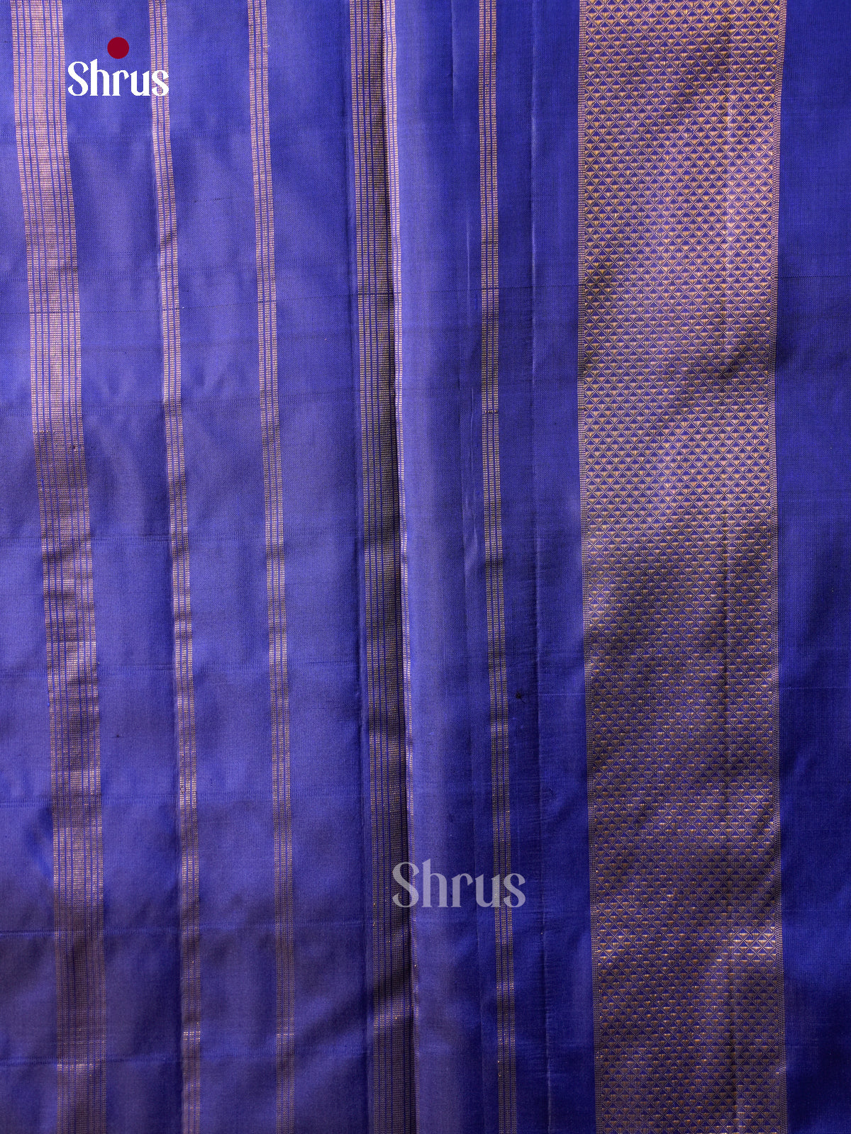 Classy Indigo 9Yards Pattu Saree With Fine Stripes & Buttas | Self Zari Border & Pallu