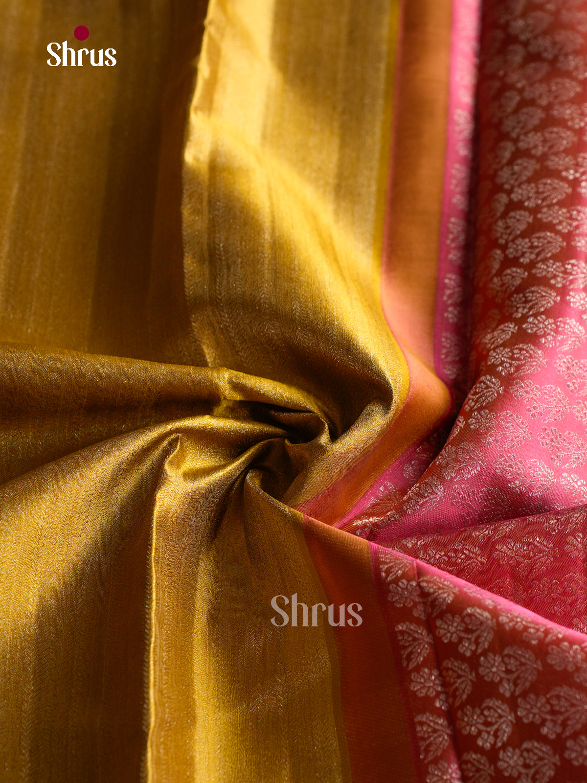Classy Mustard Yellow Pattu Saree With Self Textured Pattern & Rose Pink Silver Zari Border