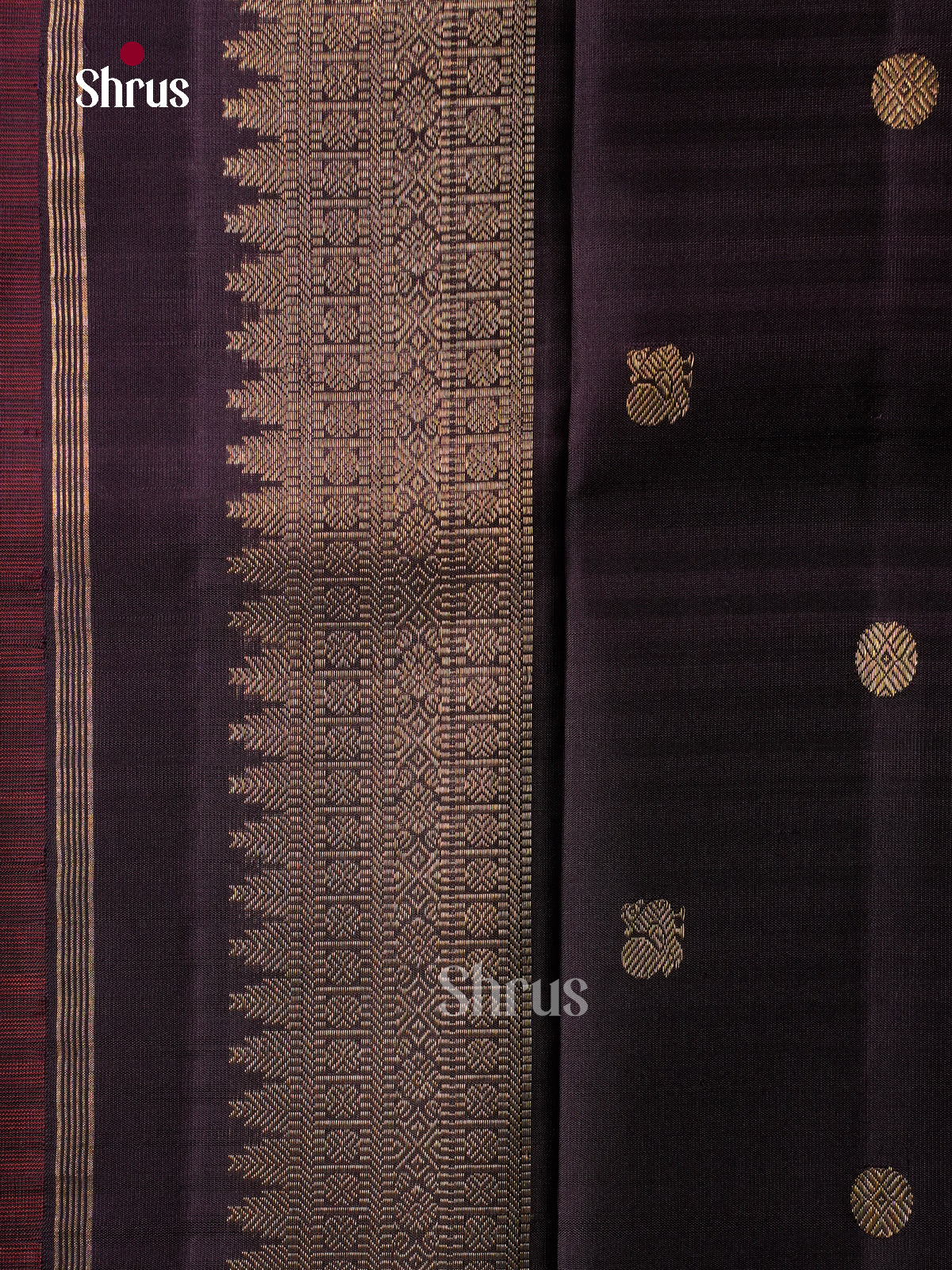 Classy Red Kanchipuram Pattu Saree With Self Stripes & Gold Buttas | Purple Border With Zari Bands