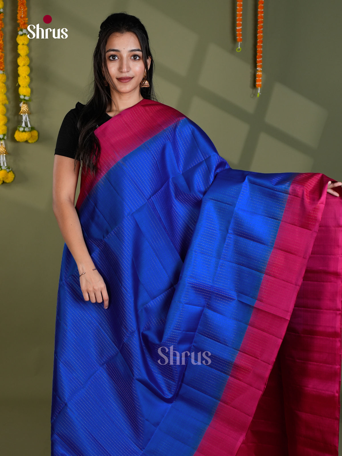 Buy Radiant Cobalt Blue Pure Soft Silk Saree With Magenta Border & Brocade Pallu