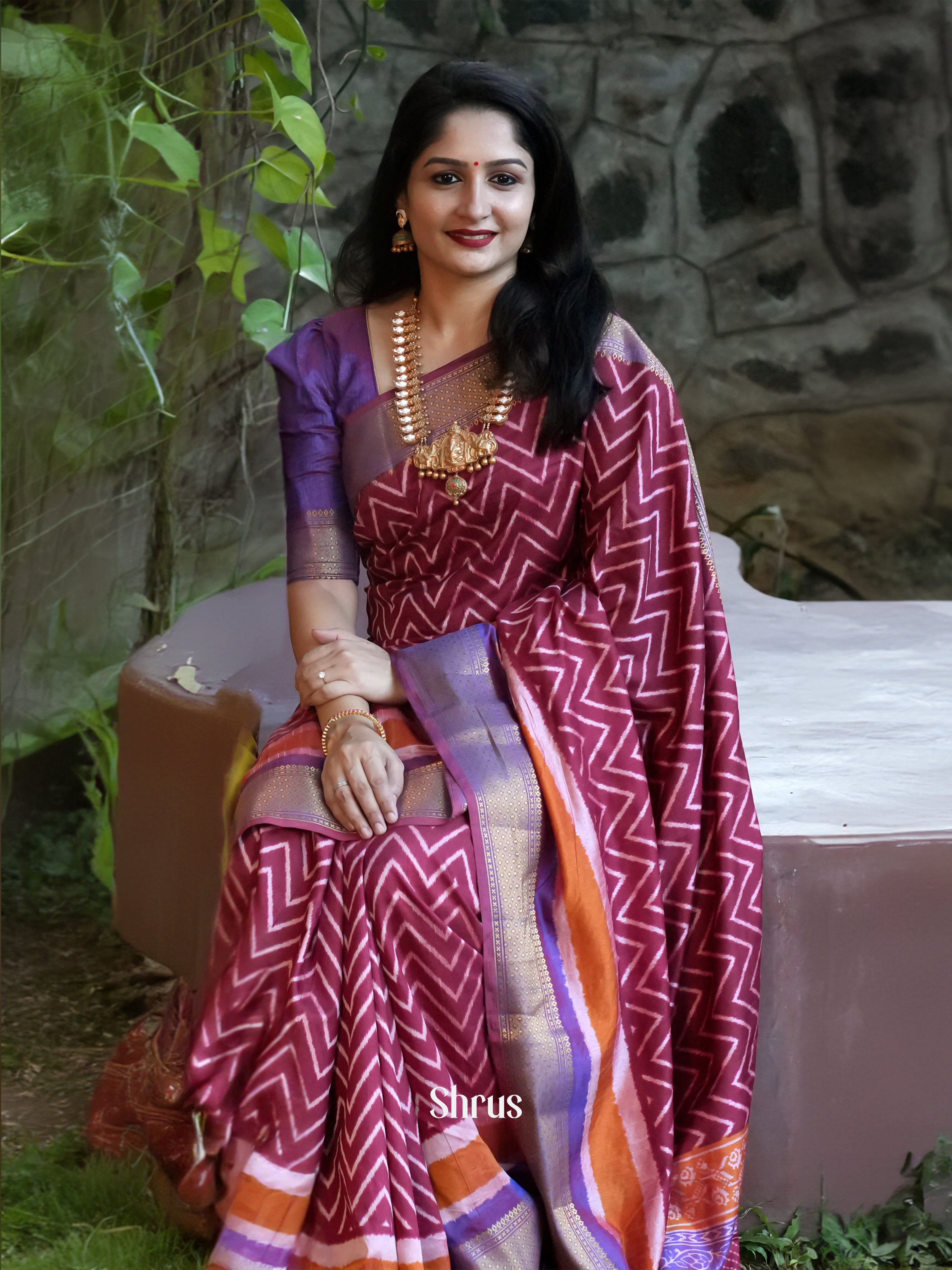 Pink & Purple - Semi Patola saree - Shop on ShrusEternity.com