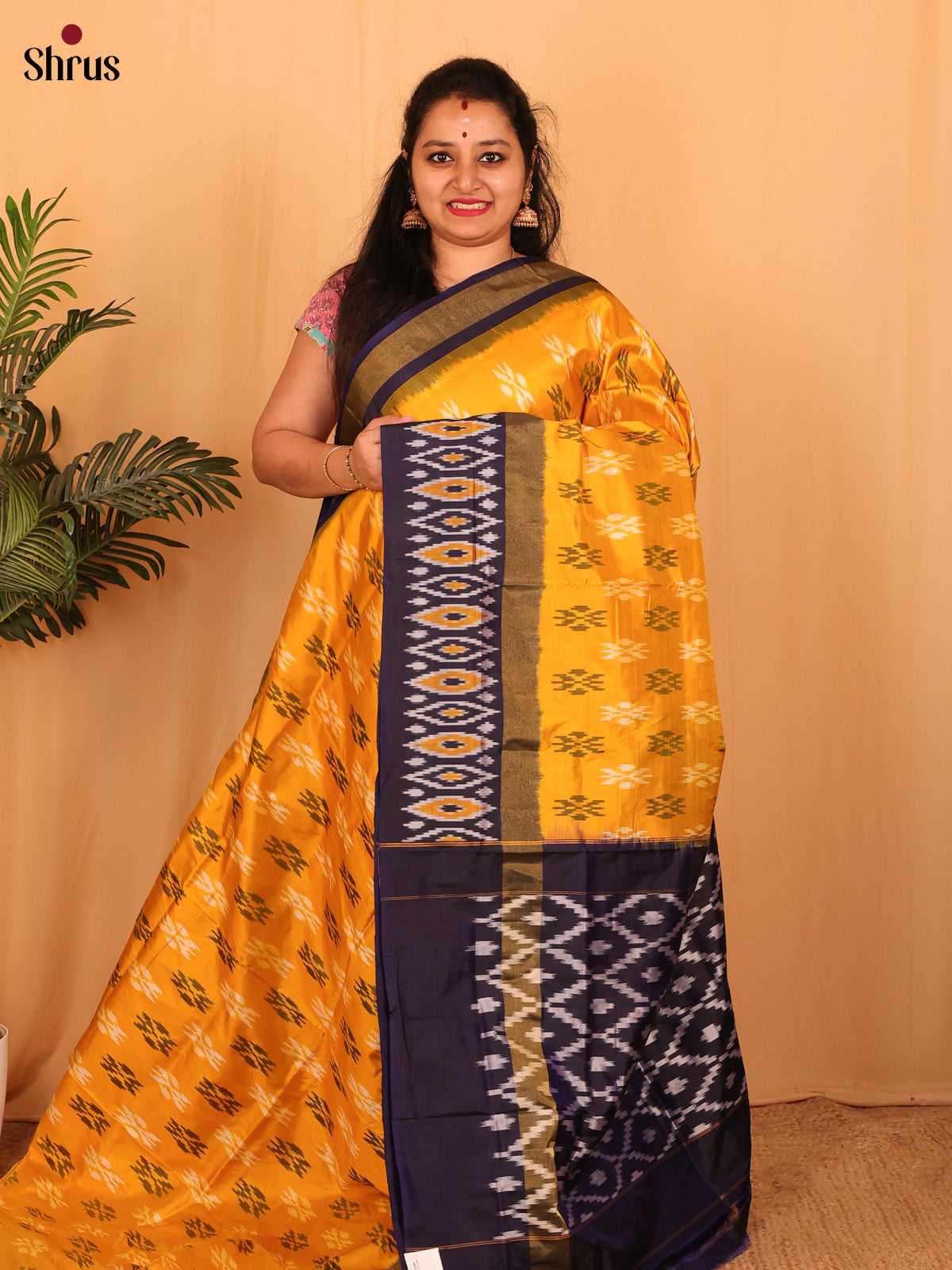Mustard & Violet - Ikkat Silk Saree - Shop on Shrus.com