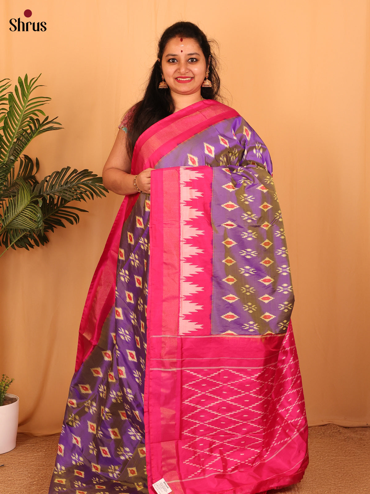 Lavender & Pink - Ikkat Silk Saree - Shop on Shrus.com