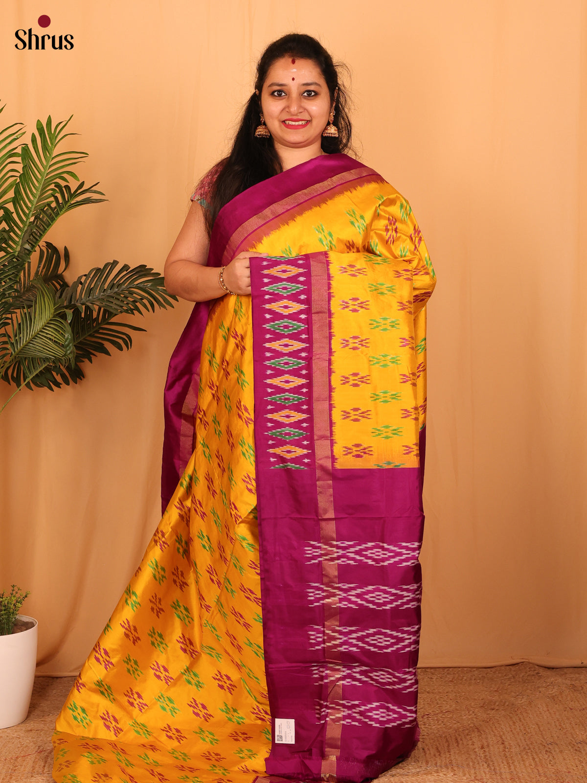 Yellow & Purple - Ikkat Silk Saree - Shop on Shrus.com