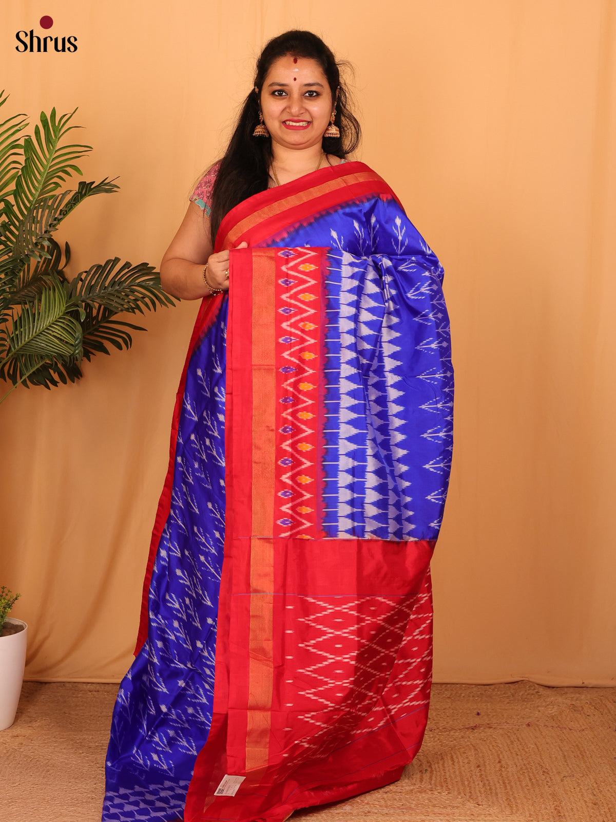 Blue & Red - Ikkat Silk Saree - Shop on Shrus.com