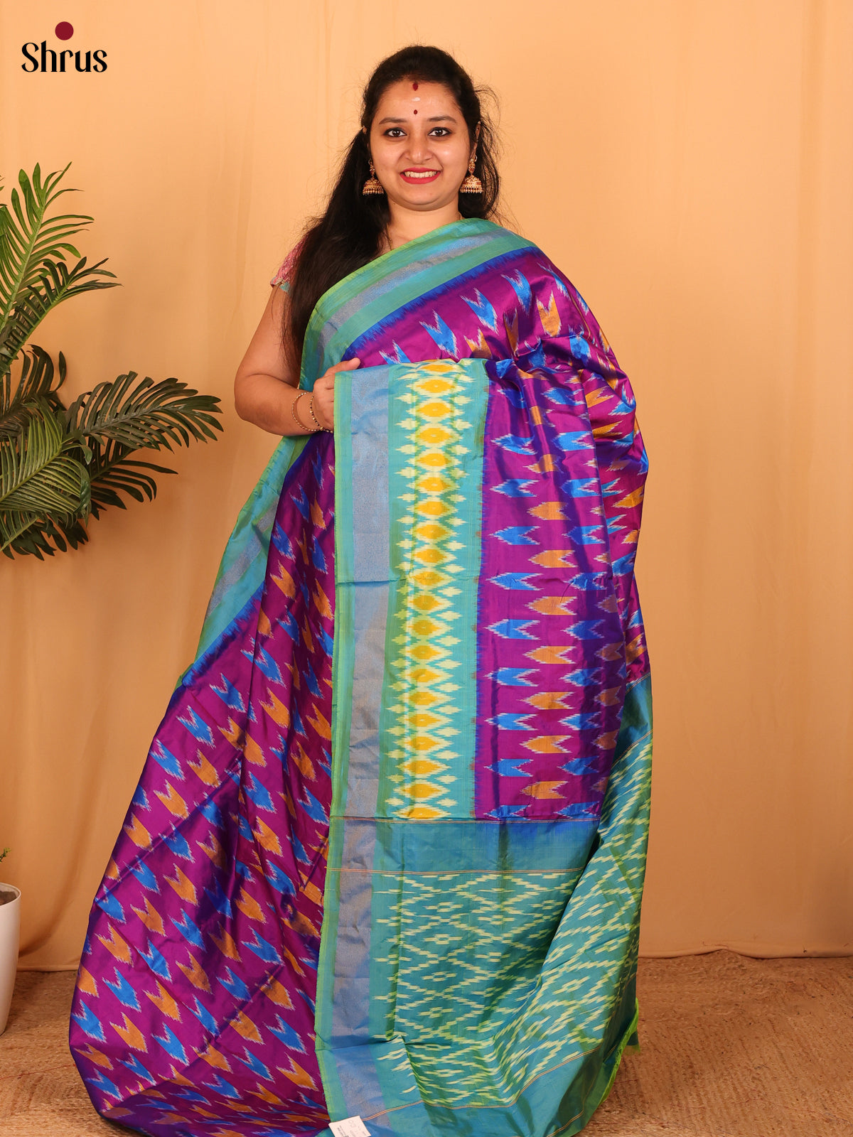 Violet & Green - Ikkat Silk Saree - Shop on Shrus.com