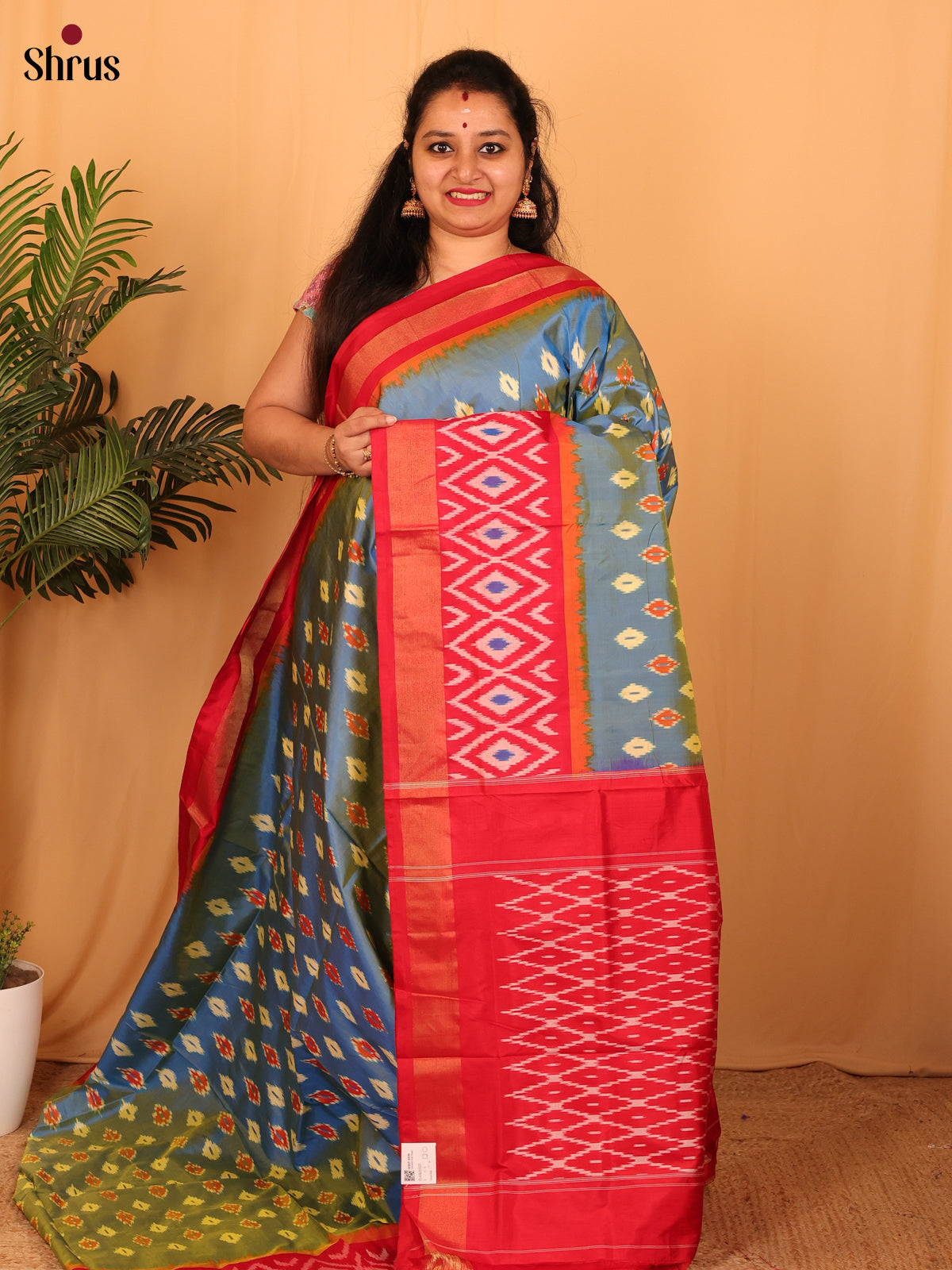 Double Shaded Blue & Red - Ikkat Silk Saree - Shop on Shrus.com