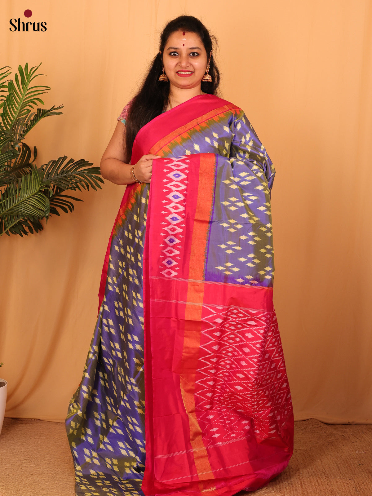 Purple & Pink - Ikkat Silk Saree - Shop on Shrus.com