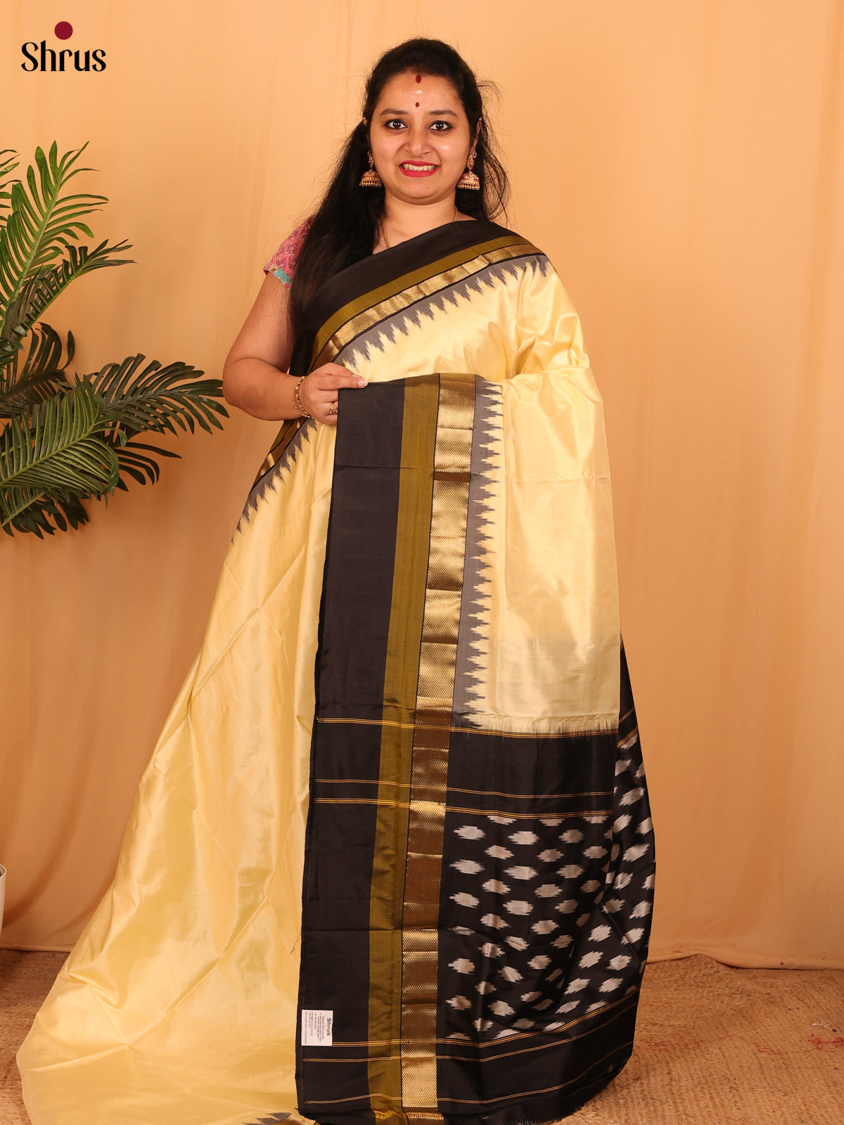 Ivory & Black - Ikkat Silk Saree - Shop on Shrus.com