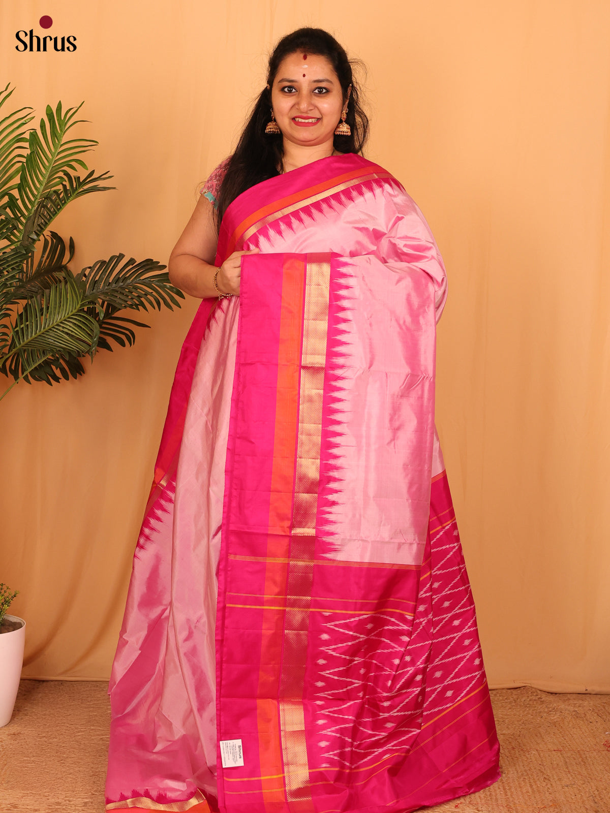 Baby Pink & Pink - Ikkat Silk Saree - Shop on Shrus.com
