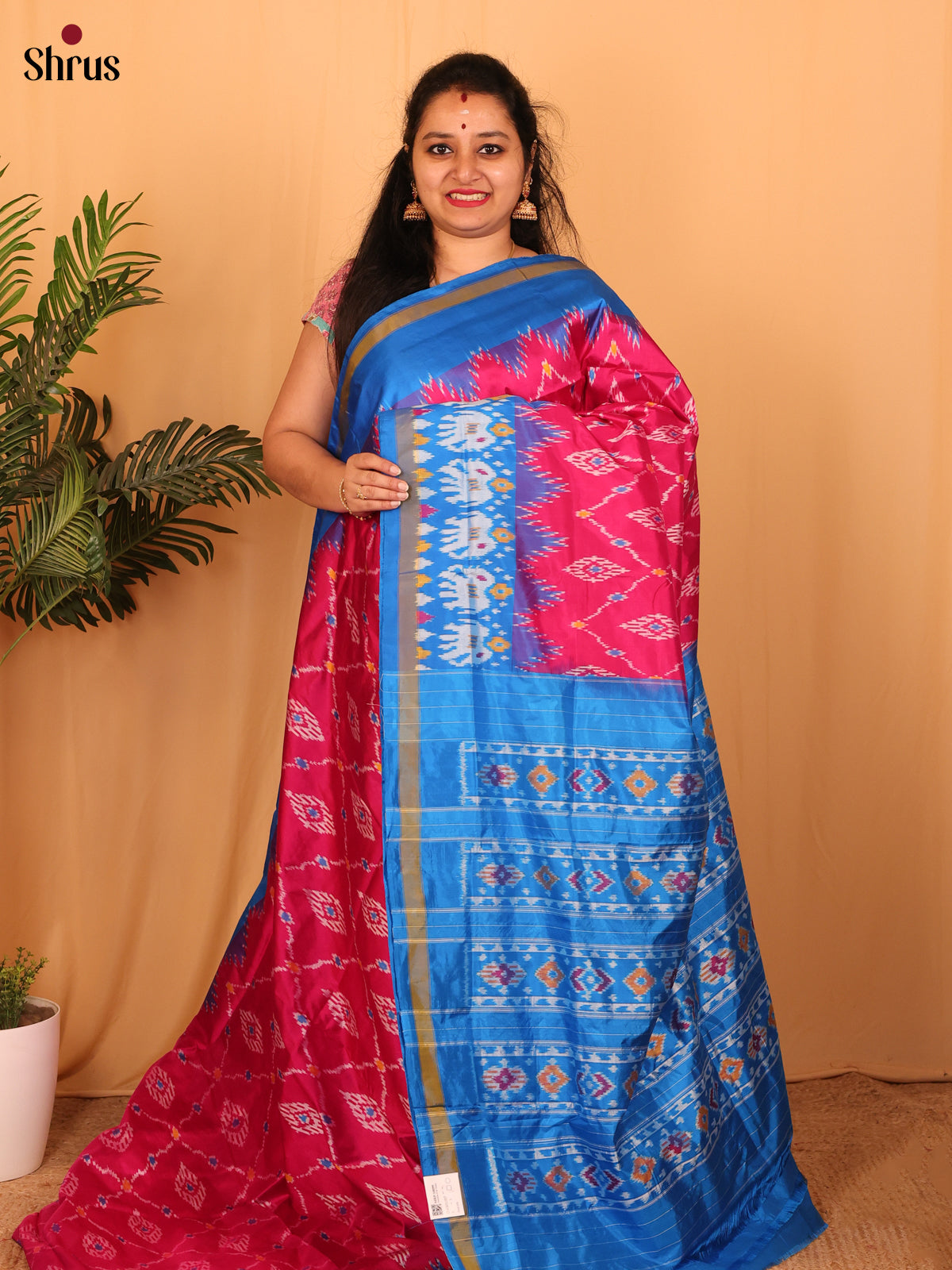 Pink & Blue - Ikkat Silk Saree - Shop on Shrus.com