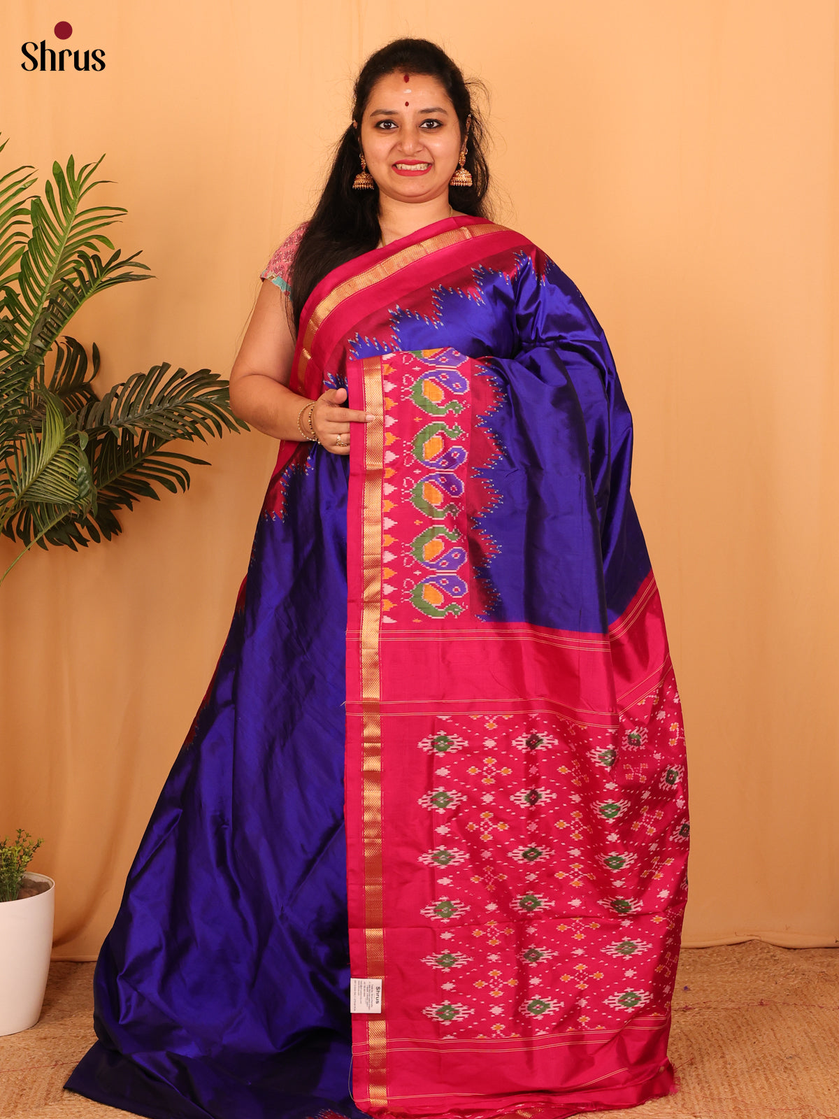 Blue & Pink - Ikkat Silk Saree - Shop on Shrus.com