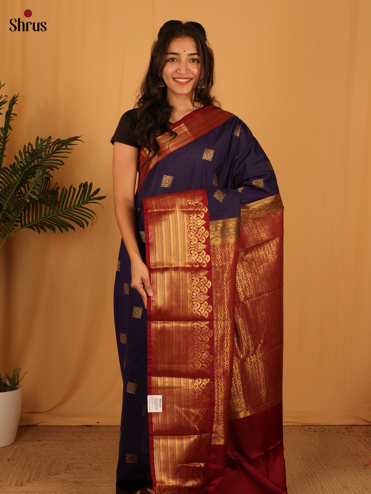 Violet & Maroon - Bangalori silk Saree - Shop on Shrus.com
