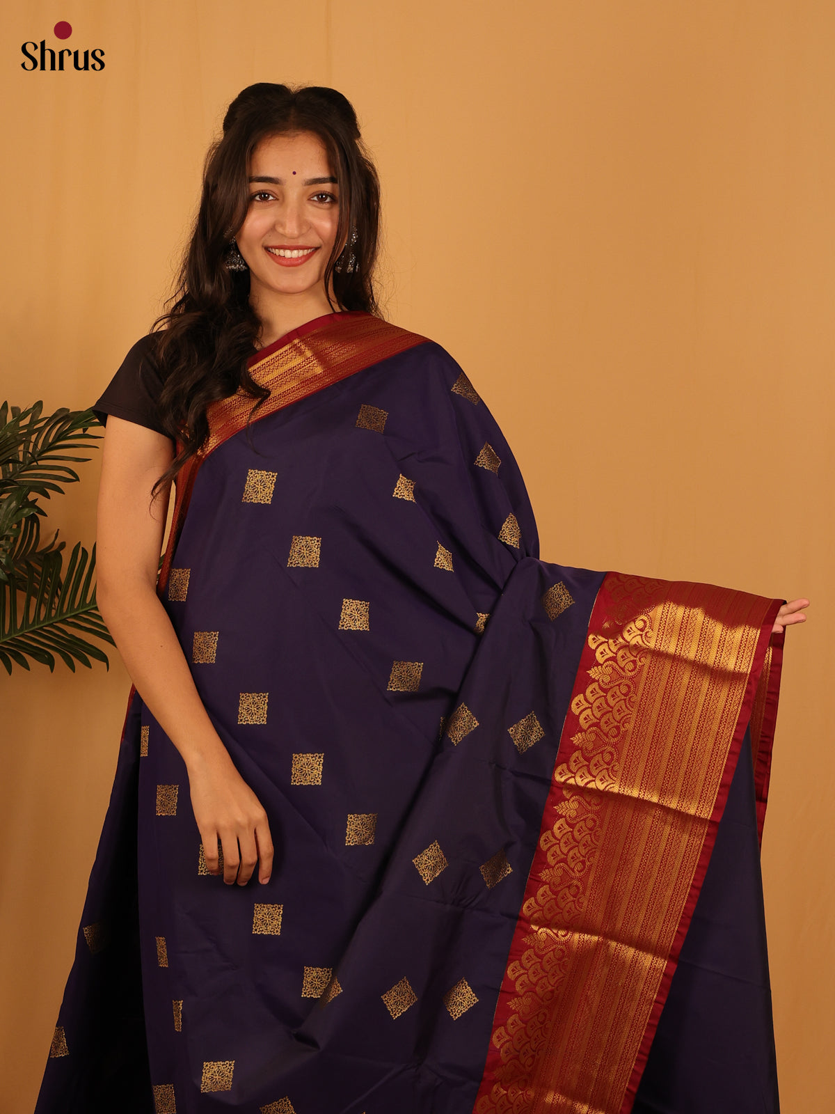 Violet & Maroon - Bangalori silk Saree - Shop on Shrus.com